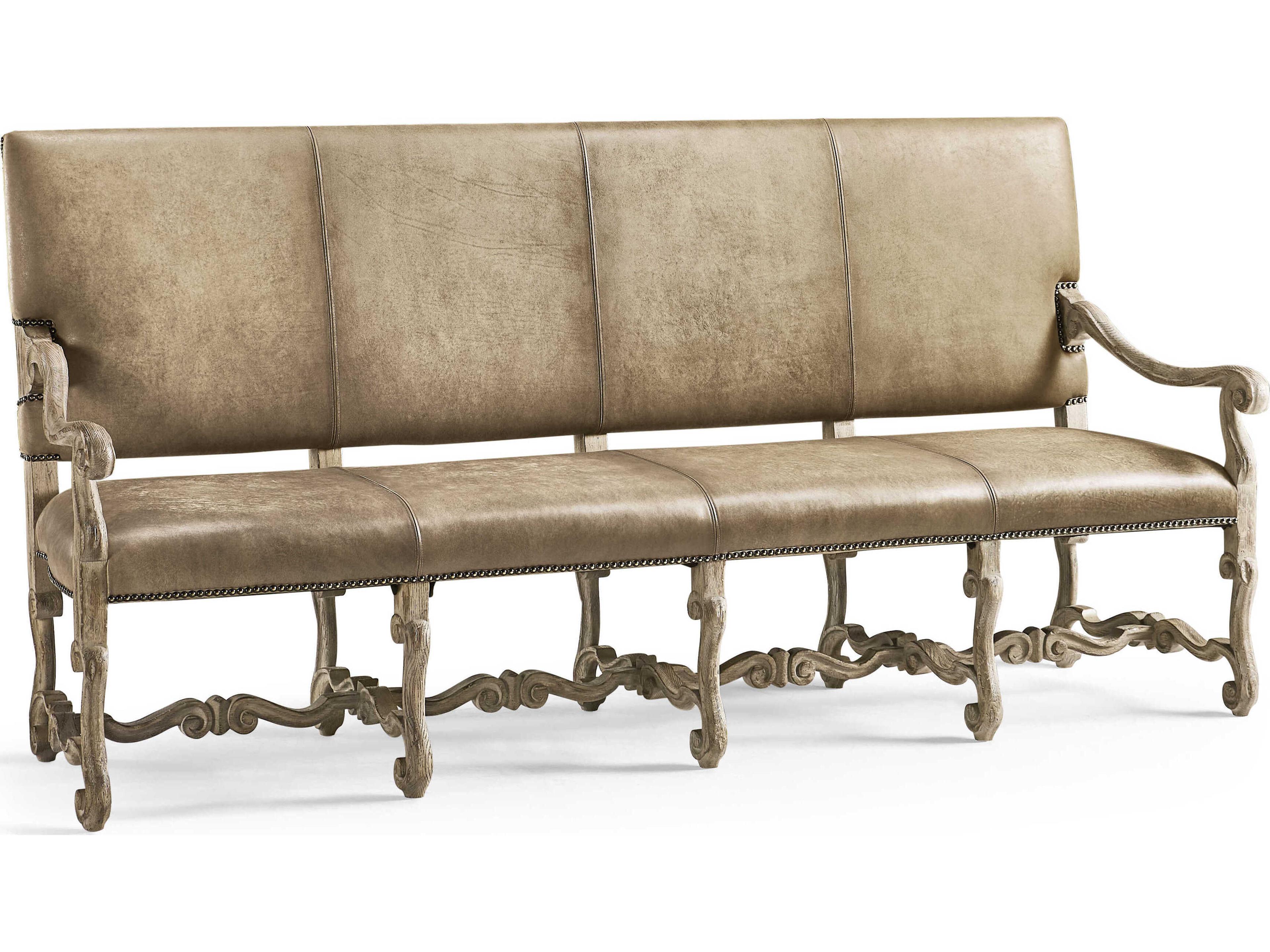 Sagehill Timberon Grey Oak Brown Leather Accent Bench