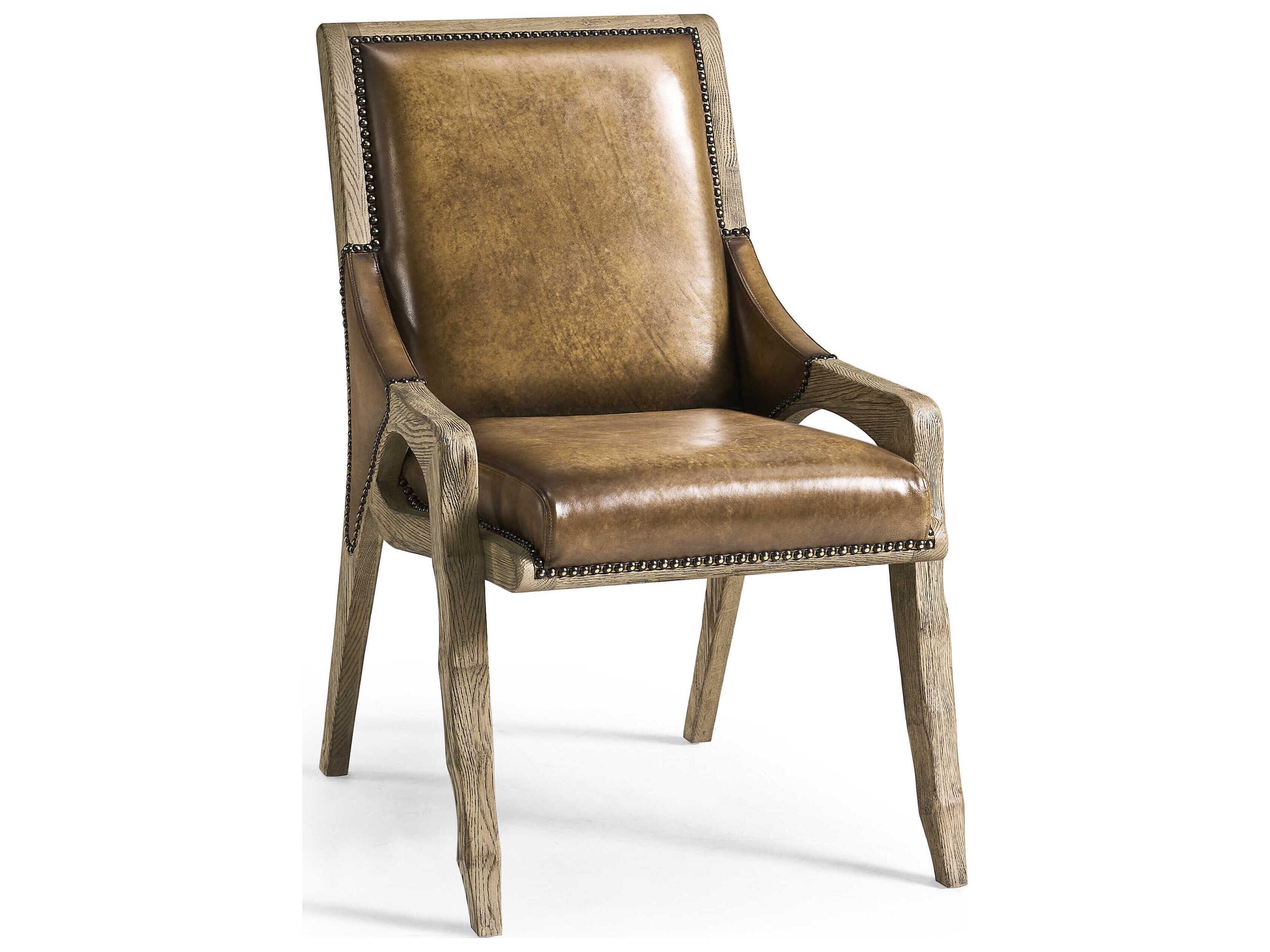 Echo Canyon Oak Wood Brown Leather Armless Dining Chair