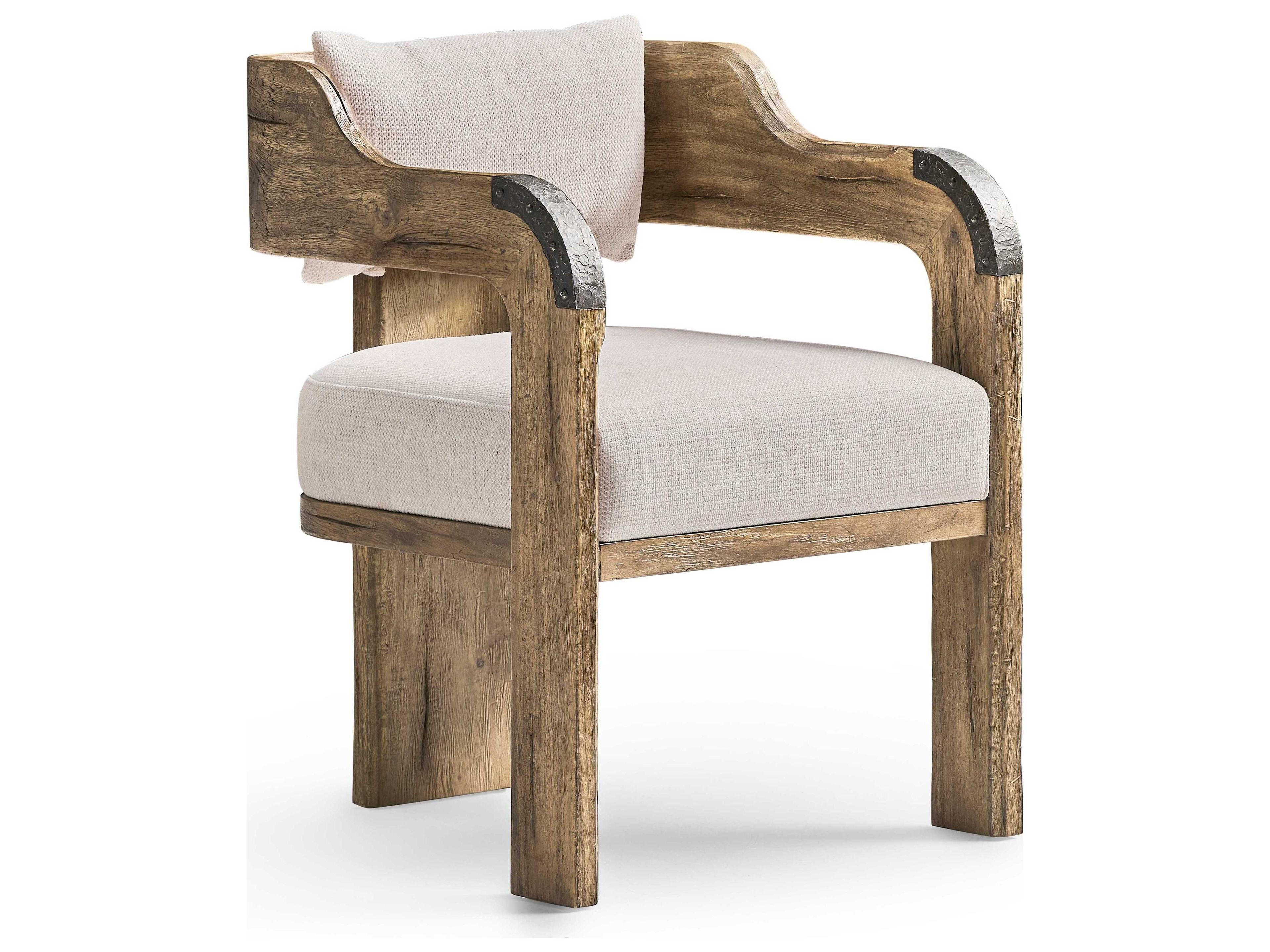 Stone Ridge Acacia Wood Beige Upholstered Arm Dining Chair