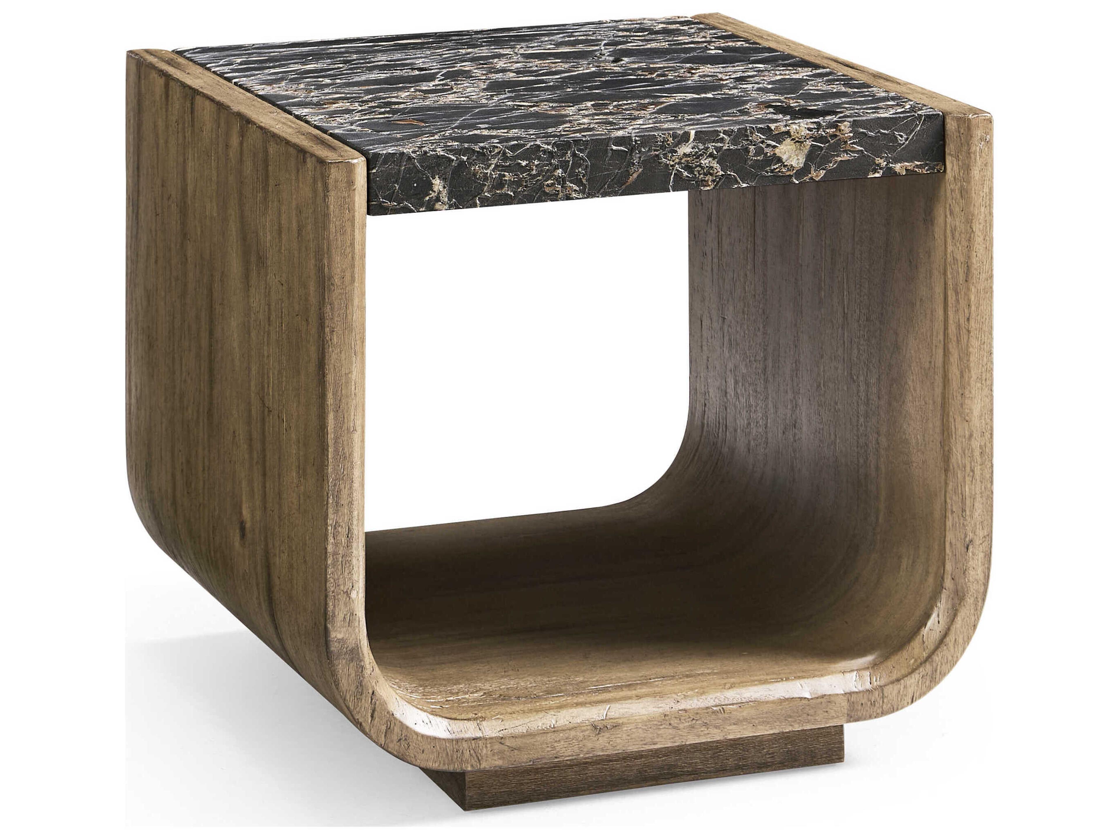 Stone Ridge Square Marble Tully Light Acacia End Table