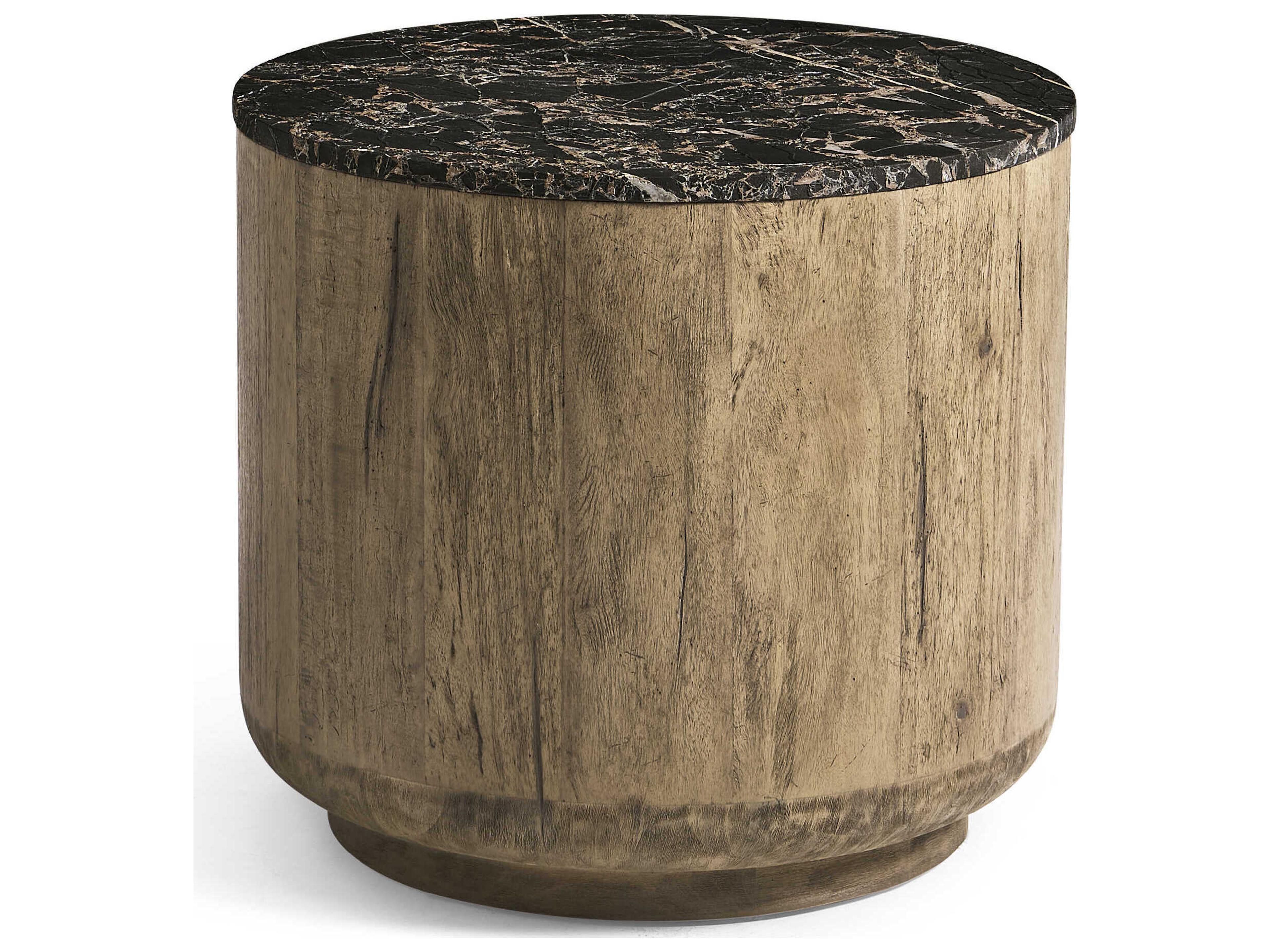 Stone Ridge Round Marble Tully Light Acacia End Table