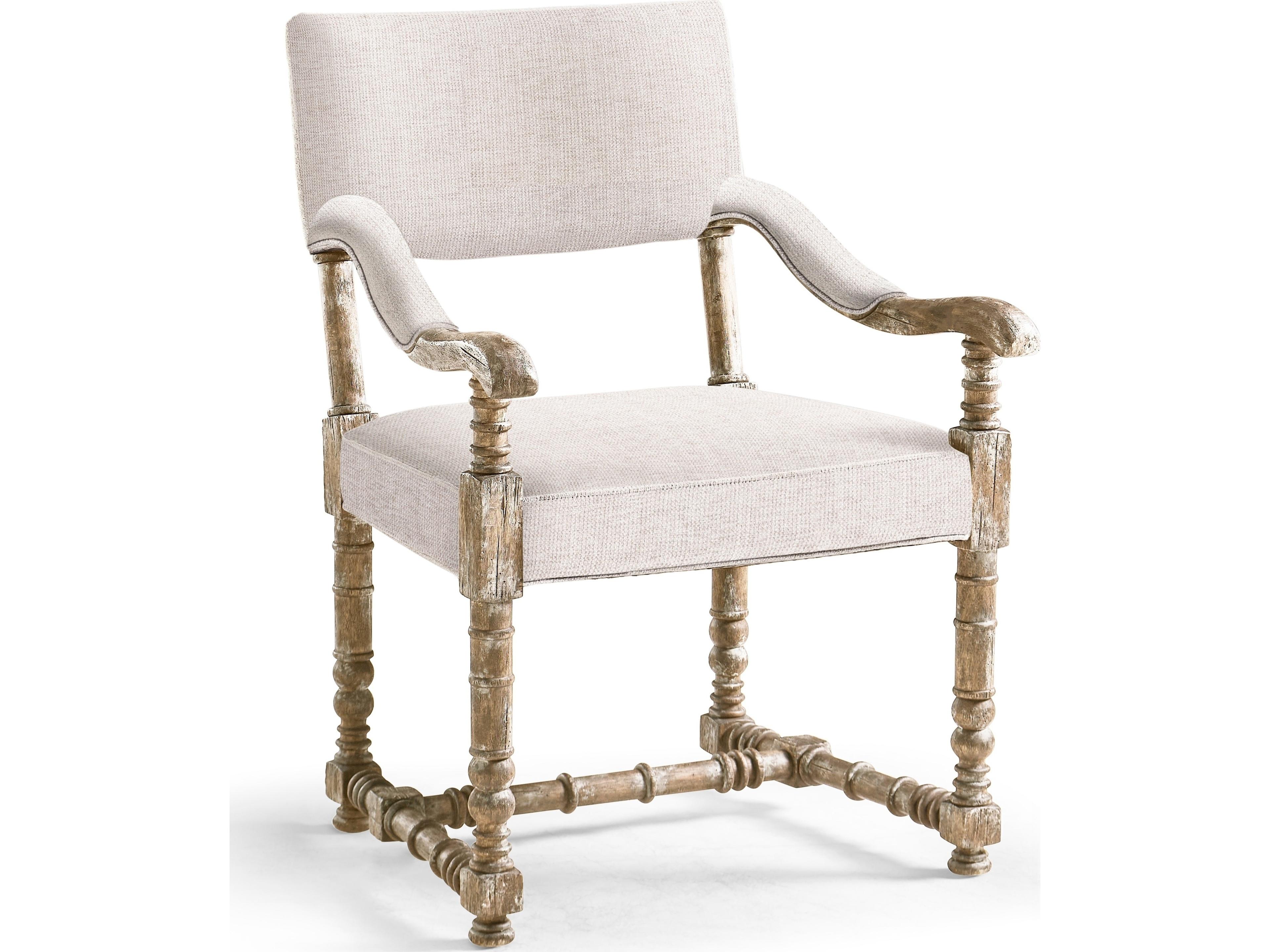 Caldera Acacia Wood White Upholstered Arm Dining Chair