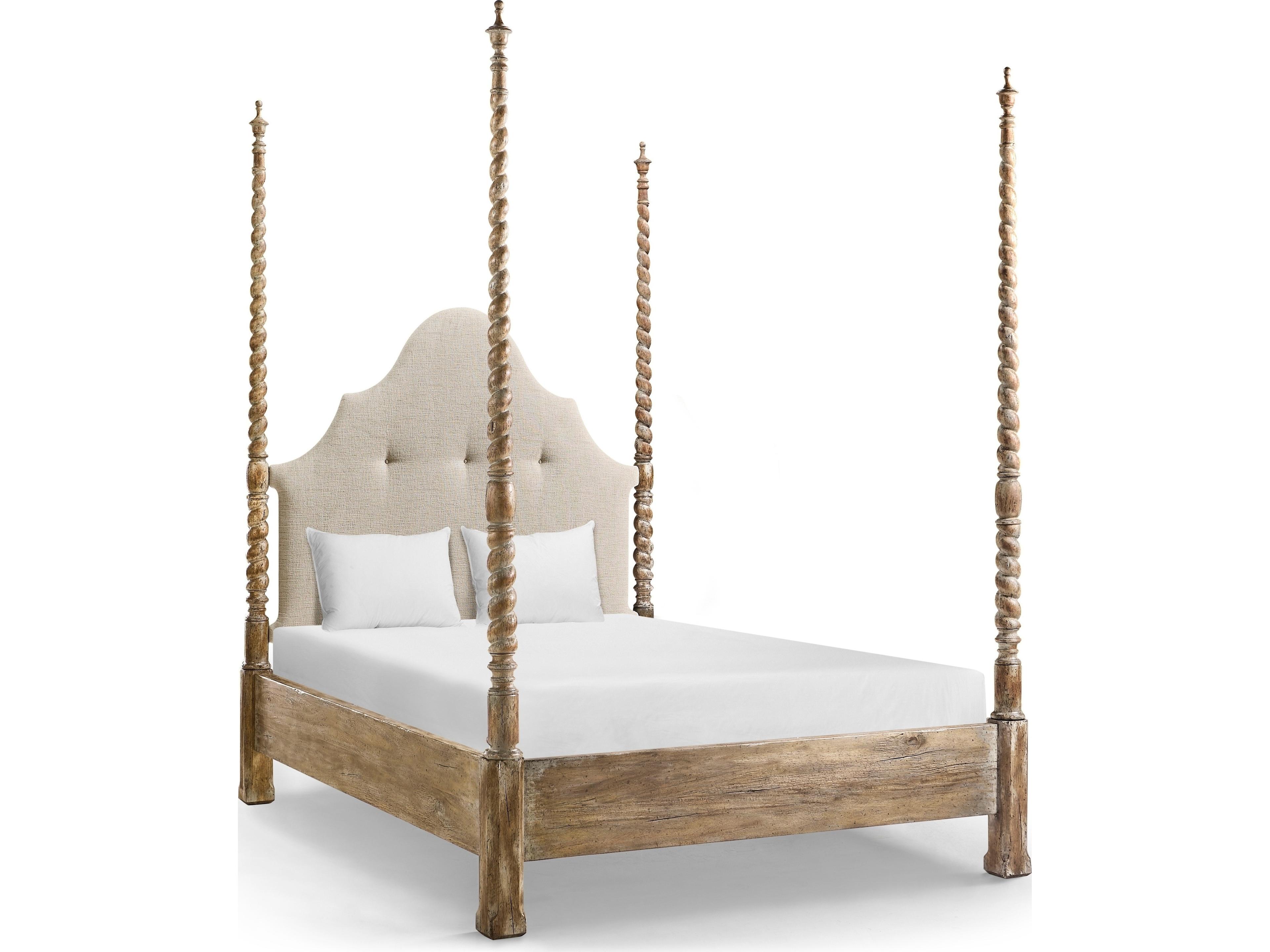 Caldera Light Spain Painted Walnut Brown Acacia Wood Queen Four Poster Bed