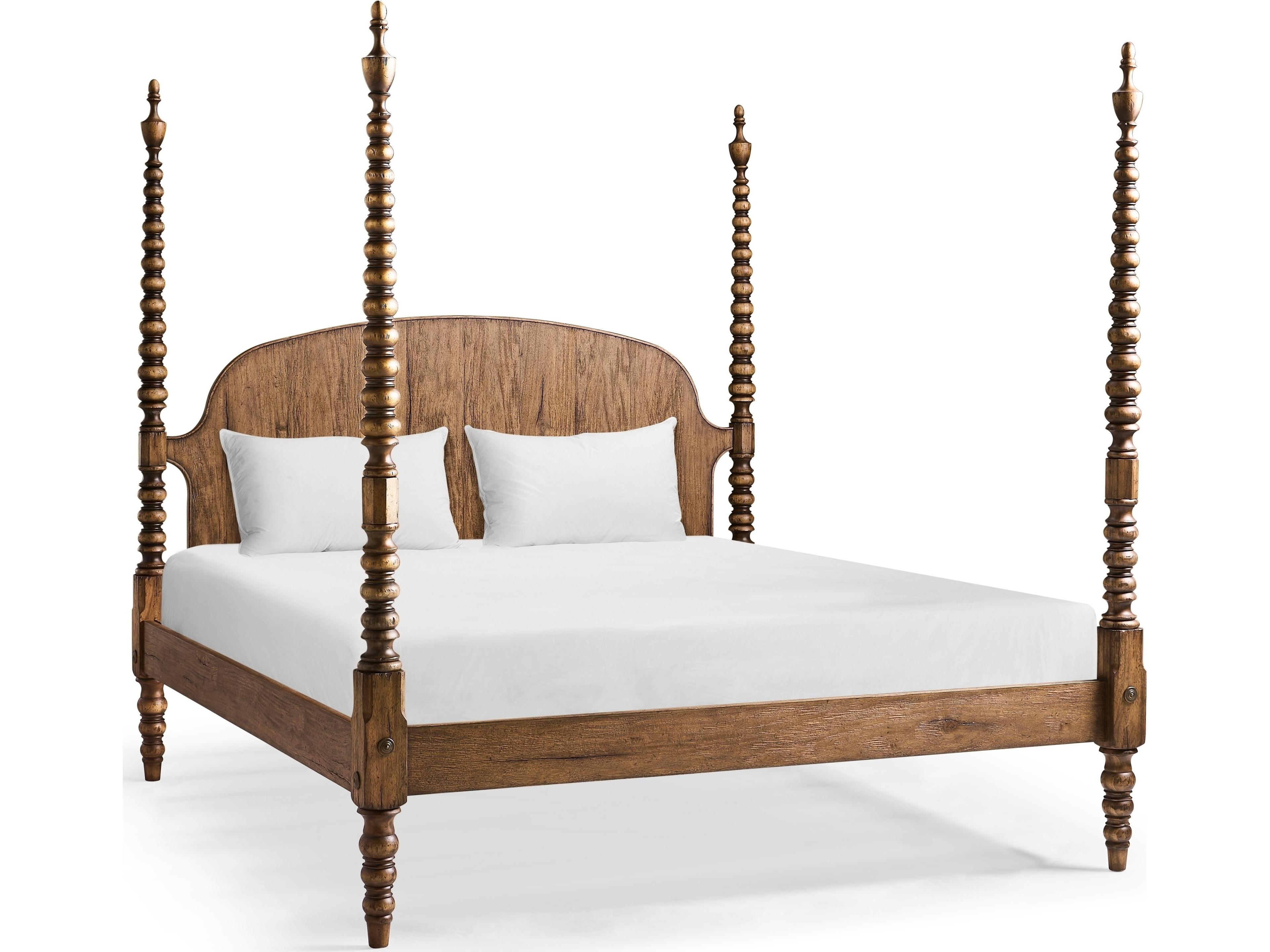 Tamarisk Spain Walnut Brown Acacia Wood King Four Poster Bed