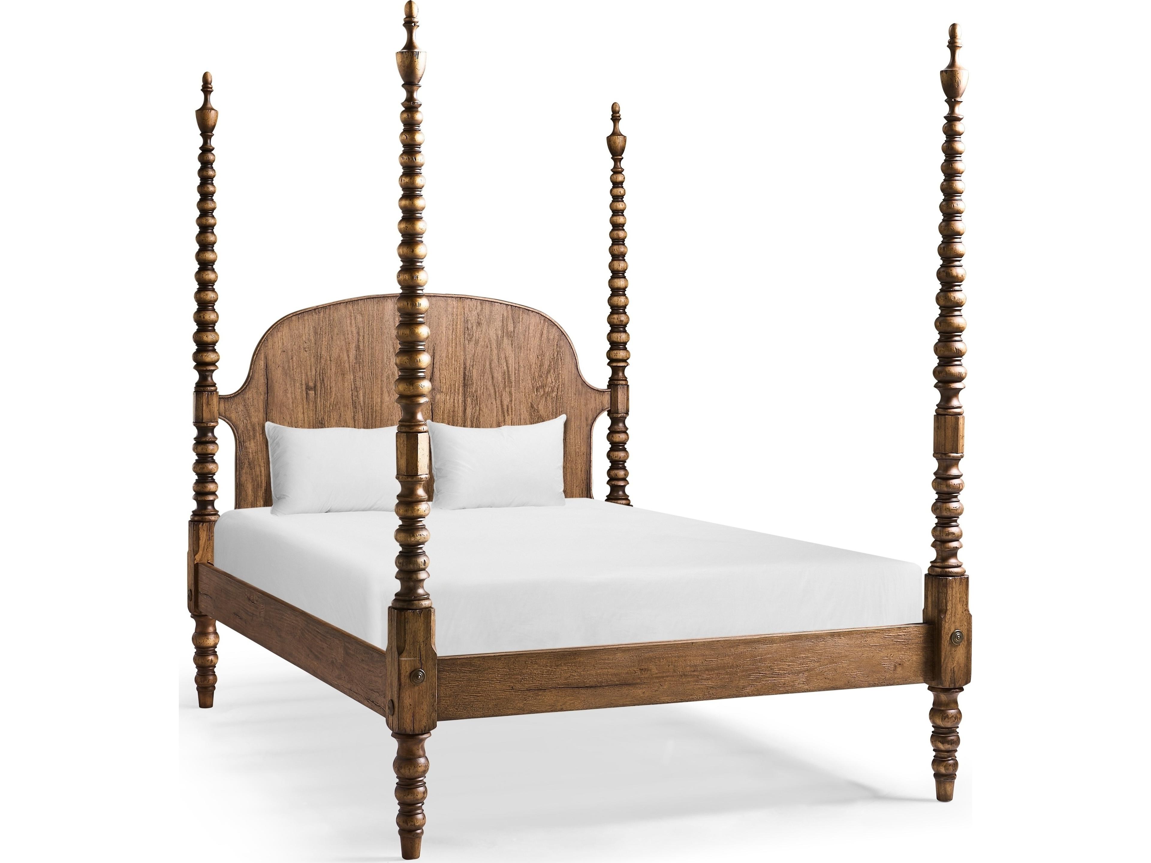 Tamarisk Spain Walnut Brown Acacia Wood Queen Four Poster Bed