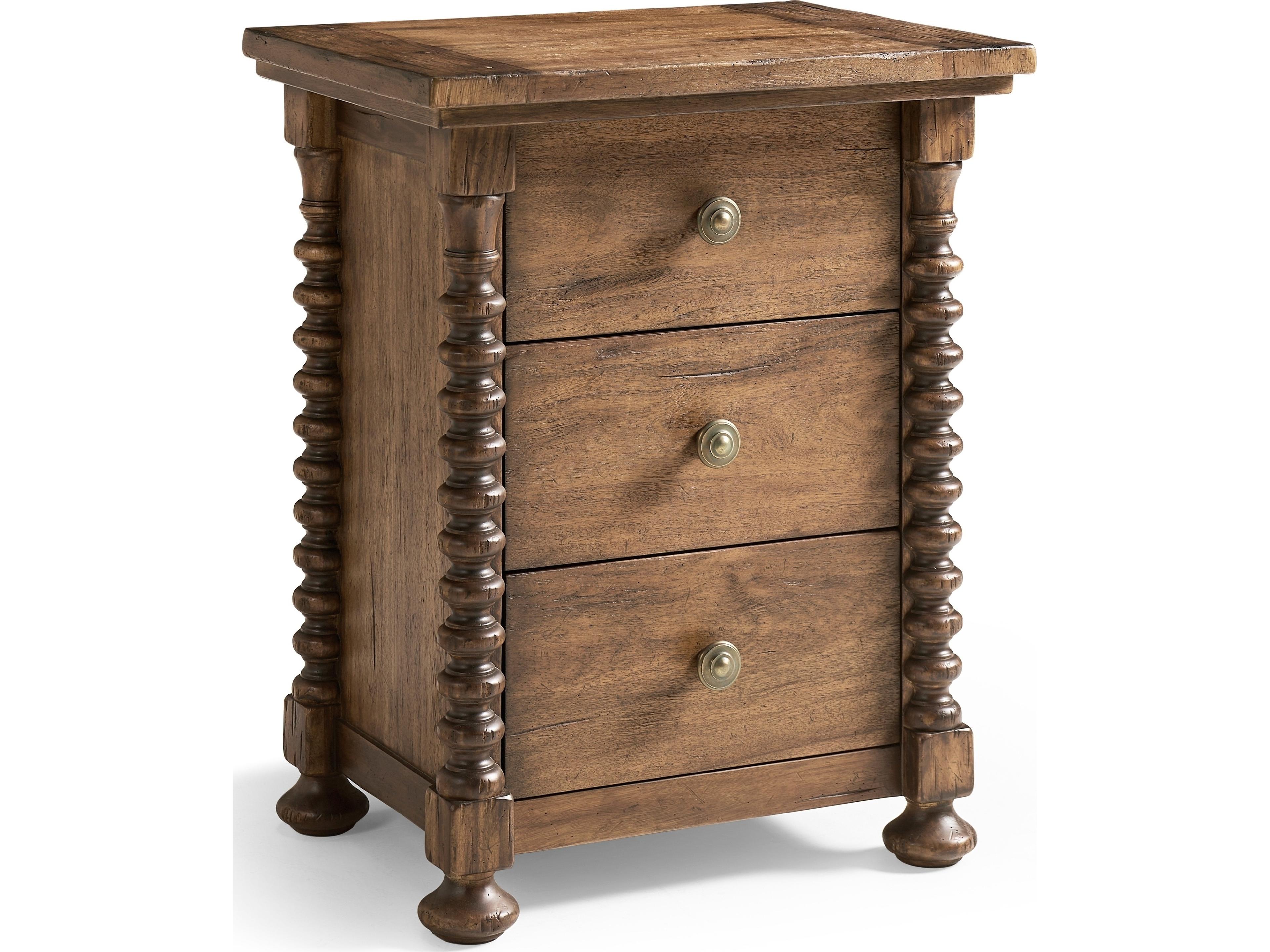 Tamarisk 3-Drawers Brown Acacia Wood Nightstand