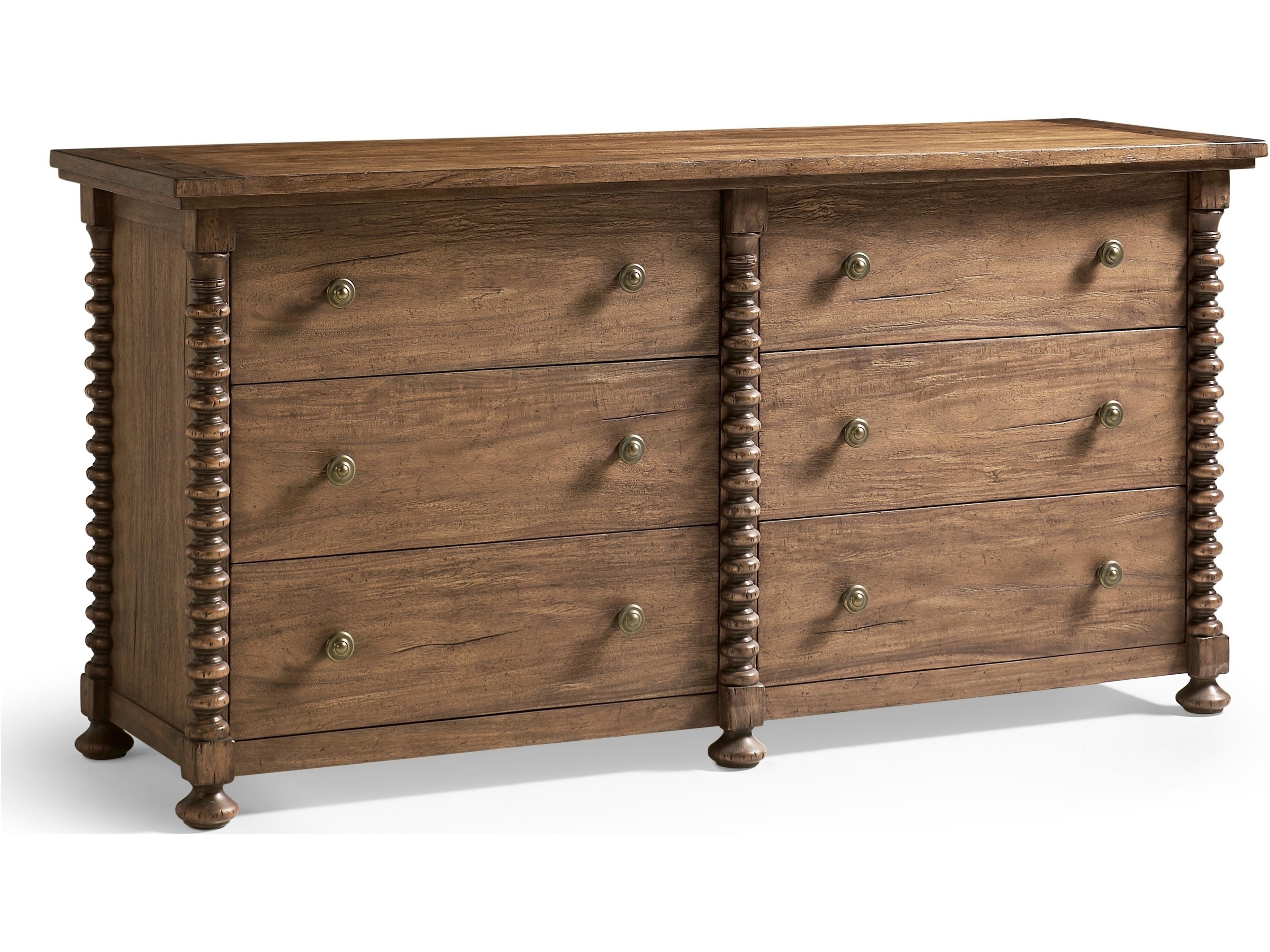 Tamarisk 6-Drawers Brown Acacia Wood Double Dresser