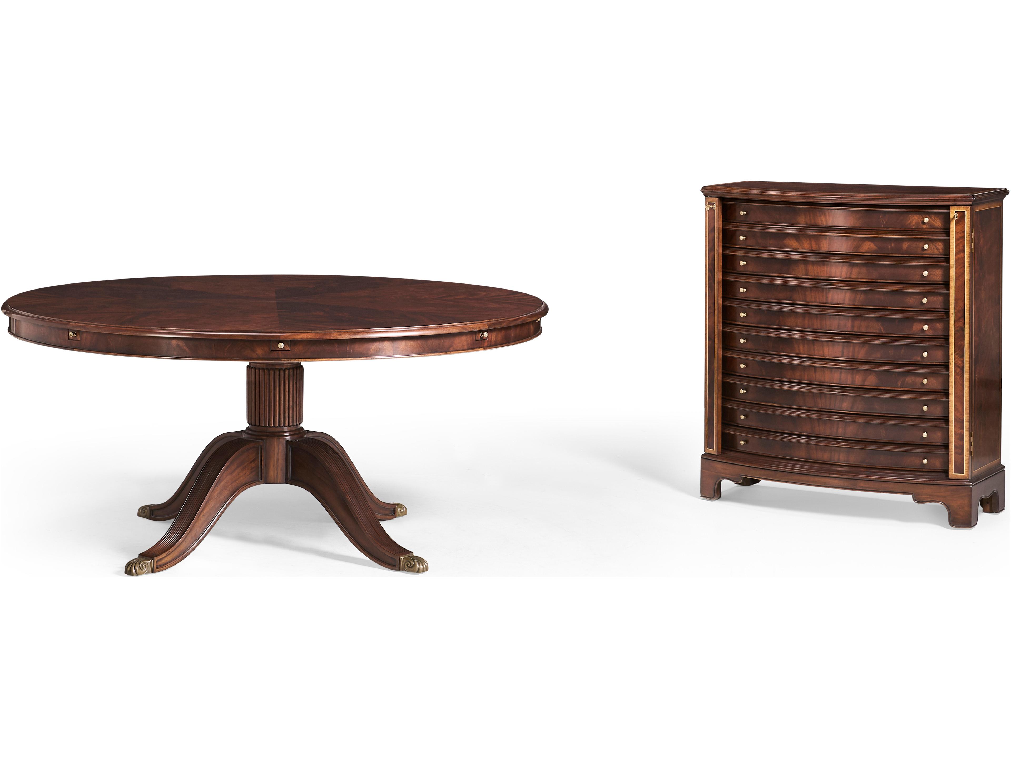 JC Traditional Round Wood Brown Antique Mahogany Dining Table With Storage Cabinet for Leaves 66"