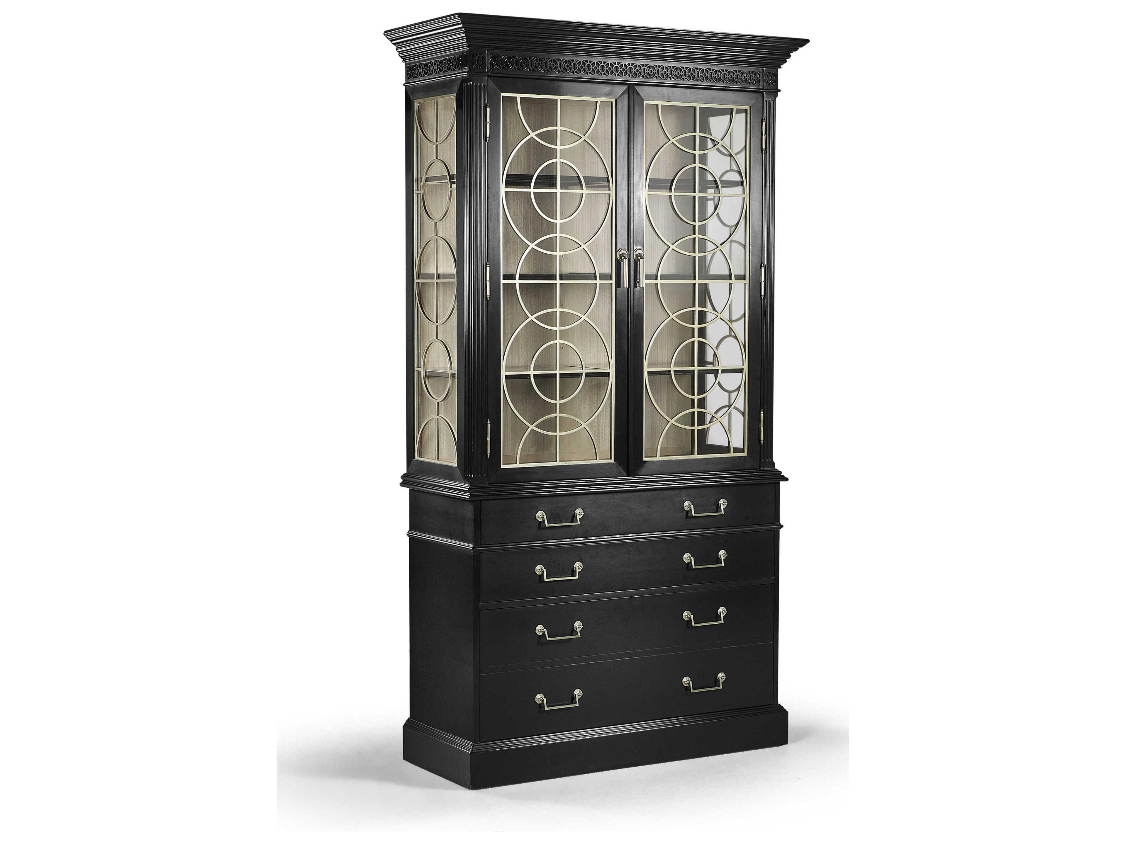 Reimagined Acacia Wood Painted Formal Black Display Cabinet