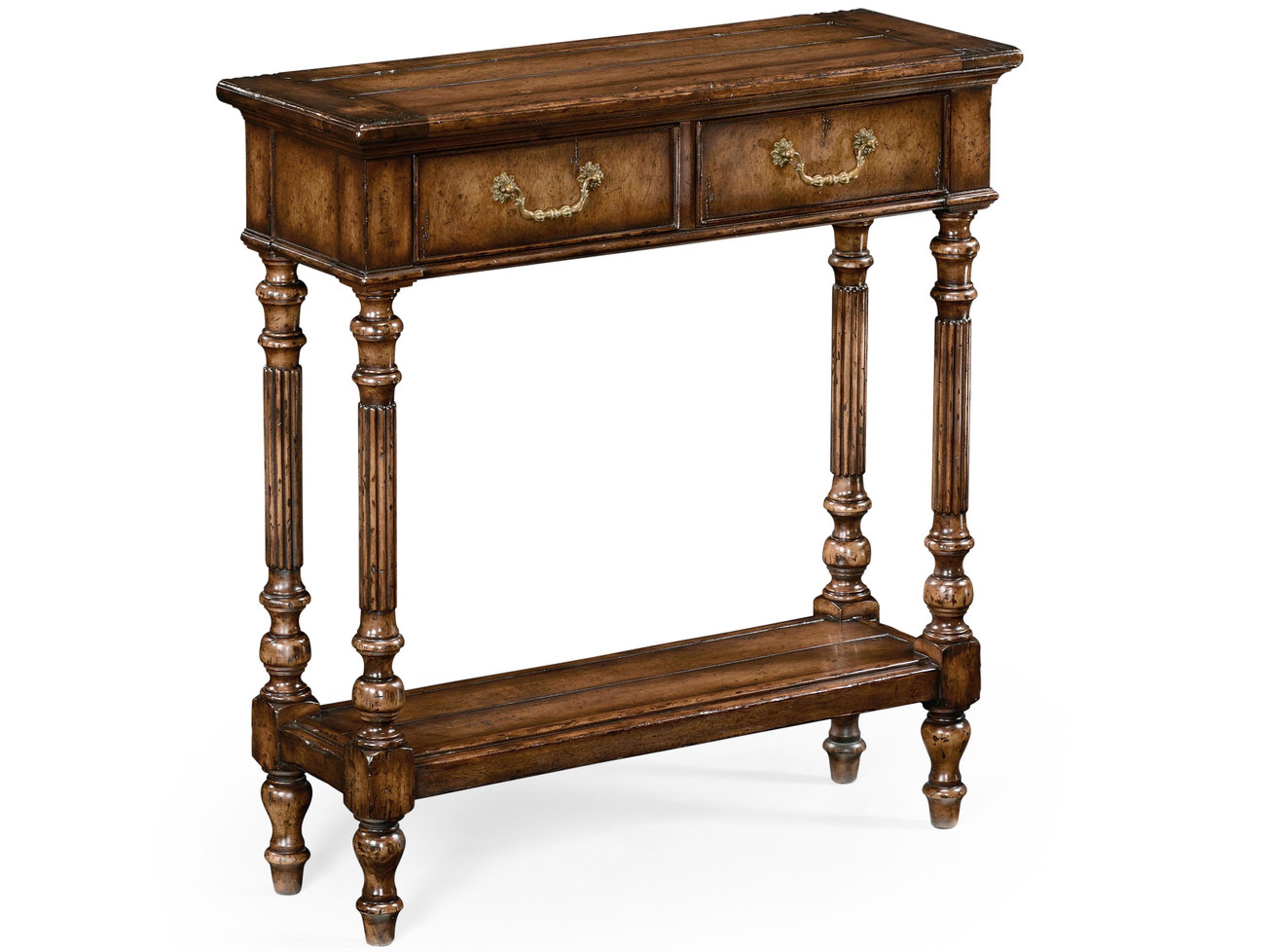 Country Farmhouse Rectangular Wood Walnut Distressed Console Table