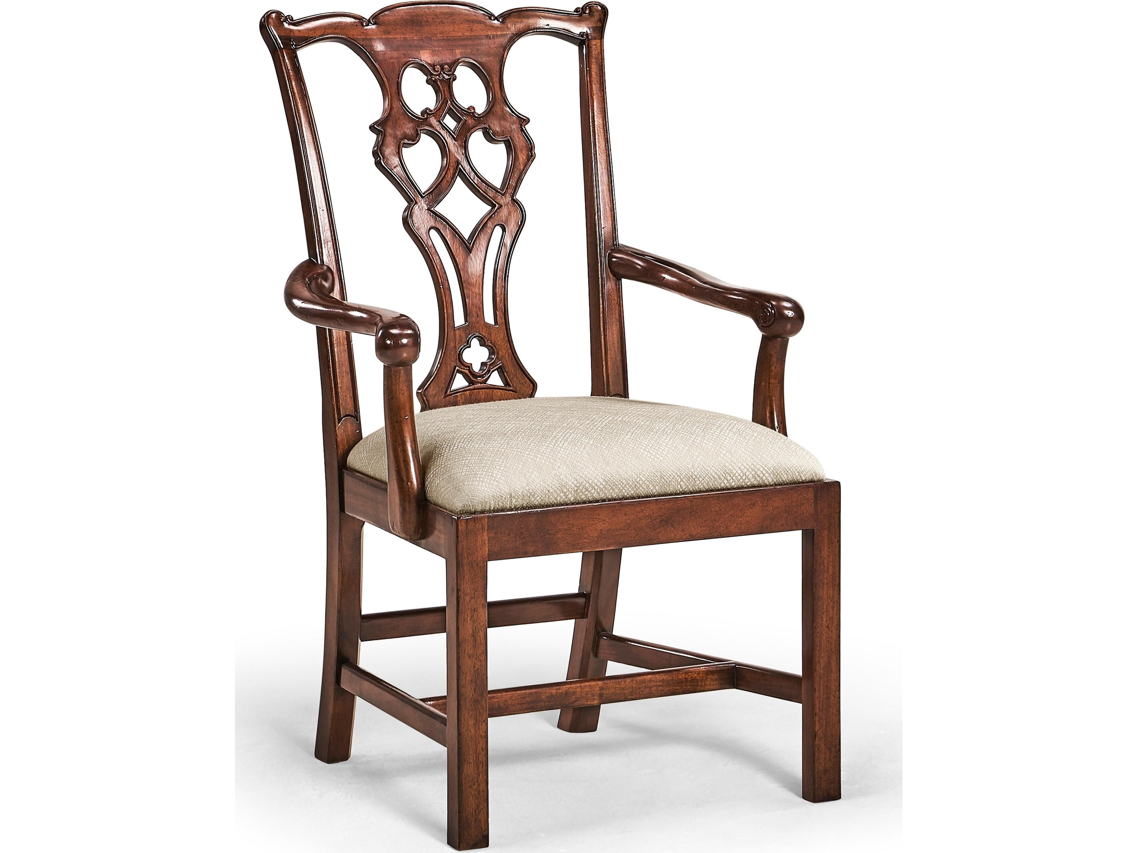 Jc Traditional JC Acacia Wood Brown Upholstered Arm Dining Chair