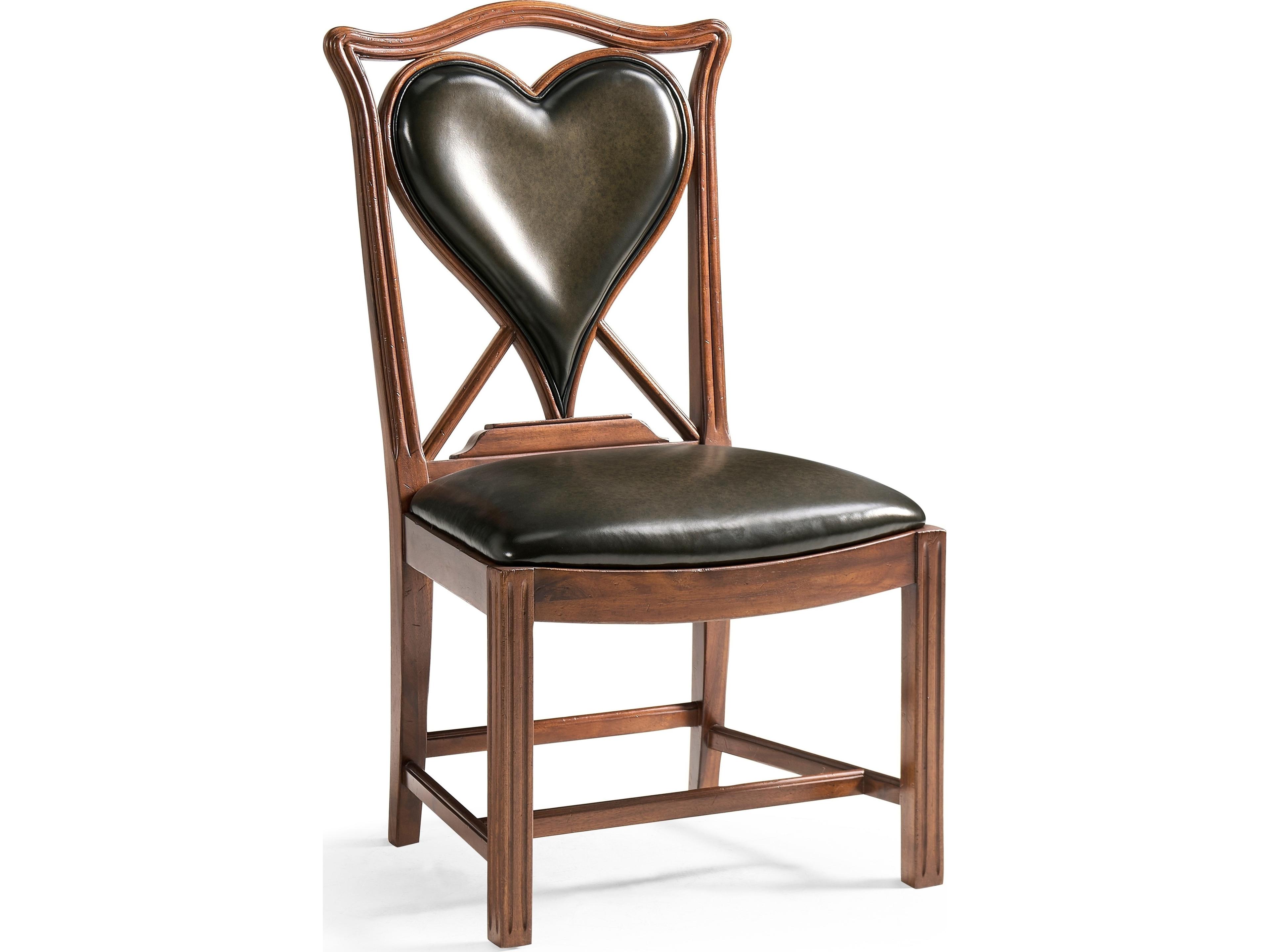 Jc Traditional Heart Acacia Wood Brown Leather Armless Dining Chair