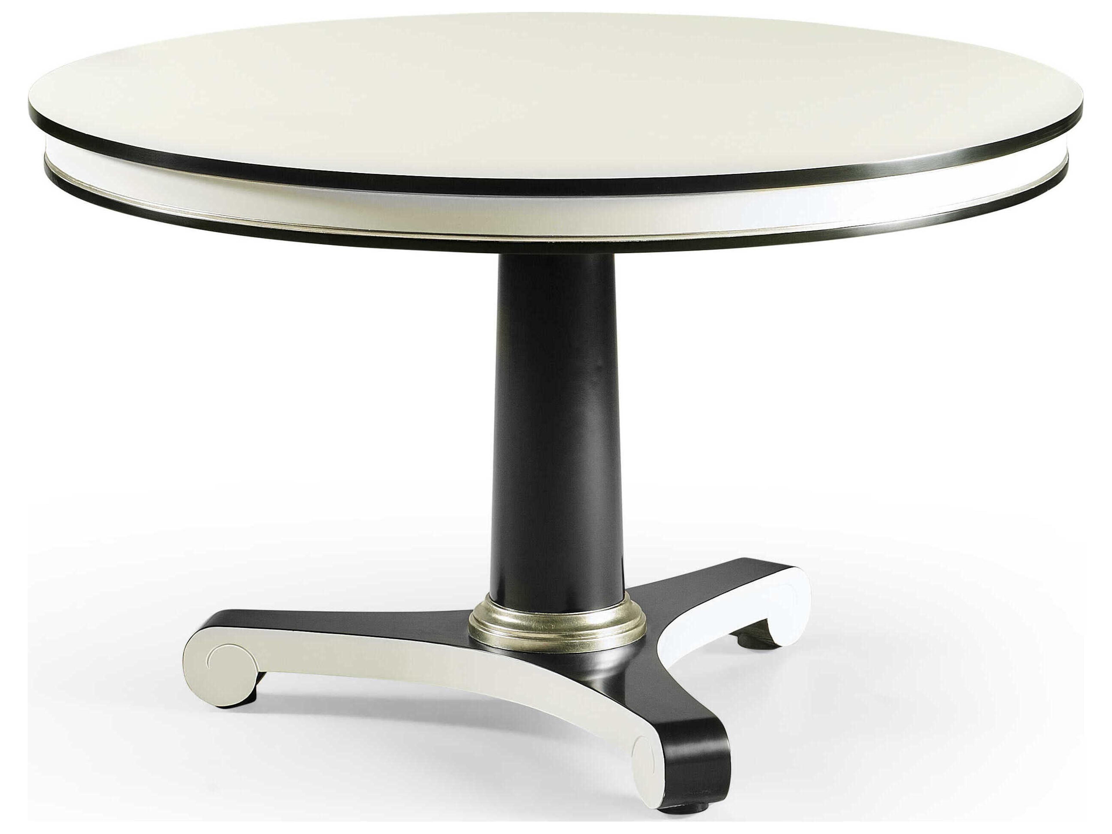Reimagined Round Wood Lacquered White Dove & Formal Black Dining Table