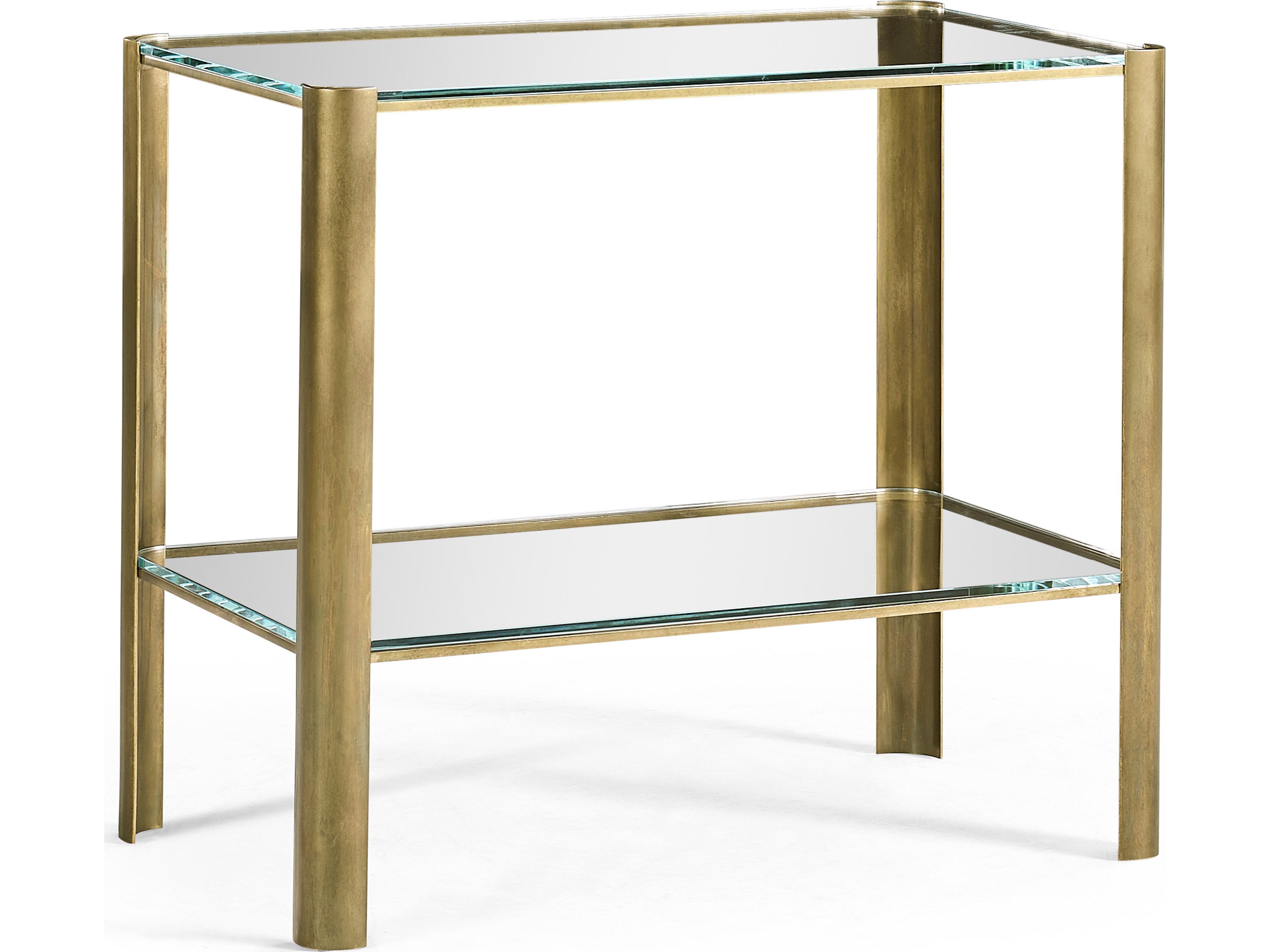 Jonathan Charles Jc Modern Rectangular Glass Gold Light Antique Brass End Table