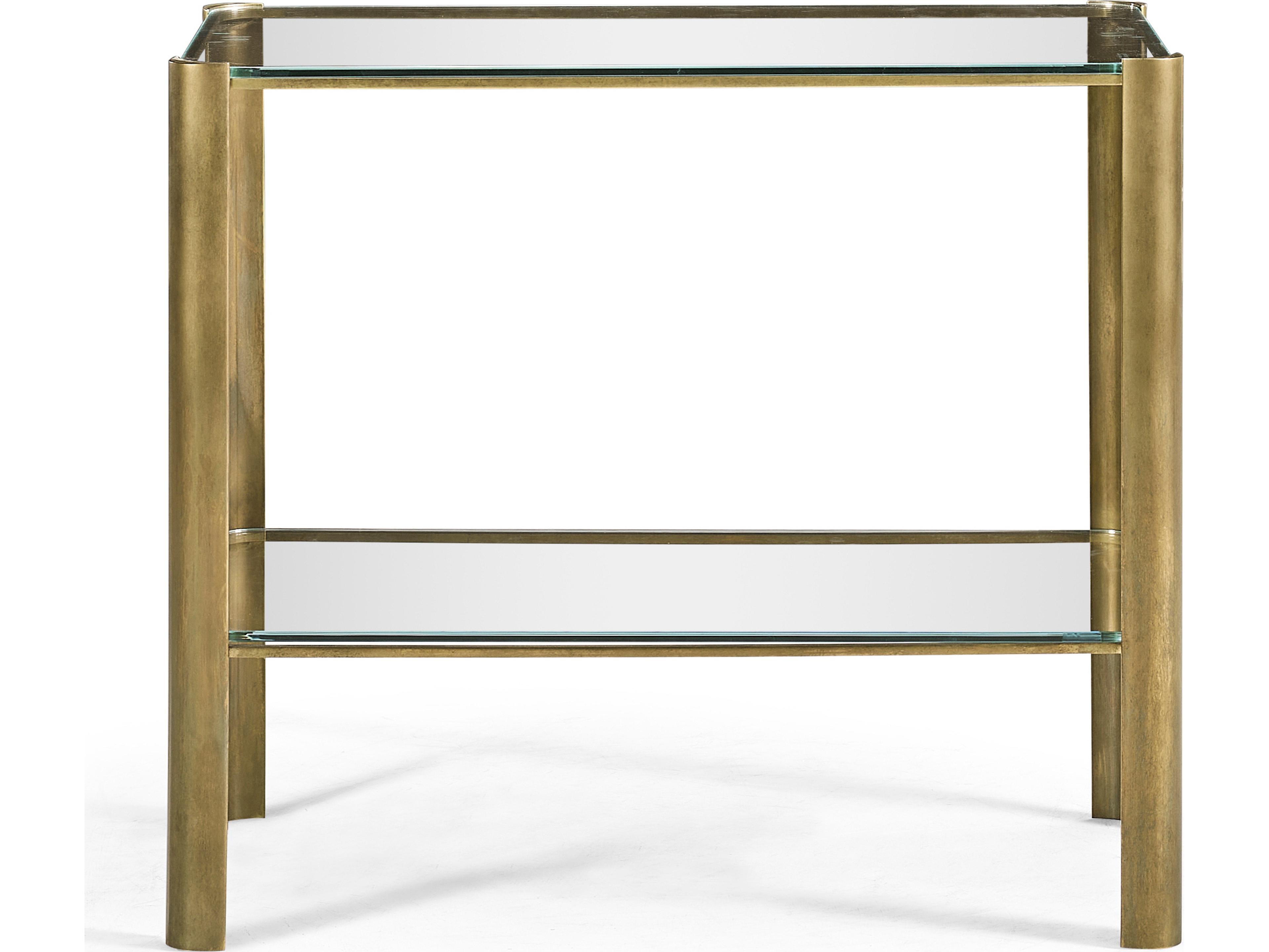 Jonathan Charles Jc Modern Rectangular Glass Gold Light Antique Brass End Table