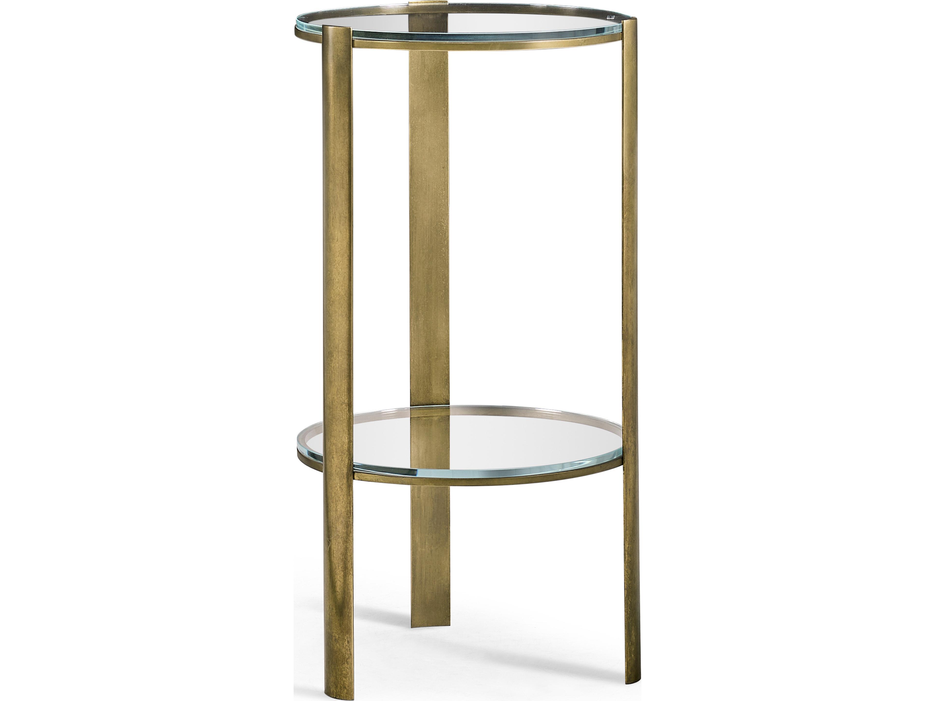 Jc Modern Round Glass Gold Light Antique Brass End Table