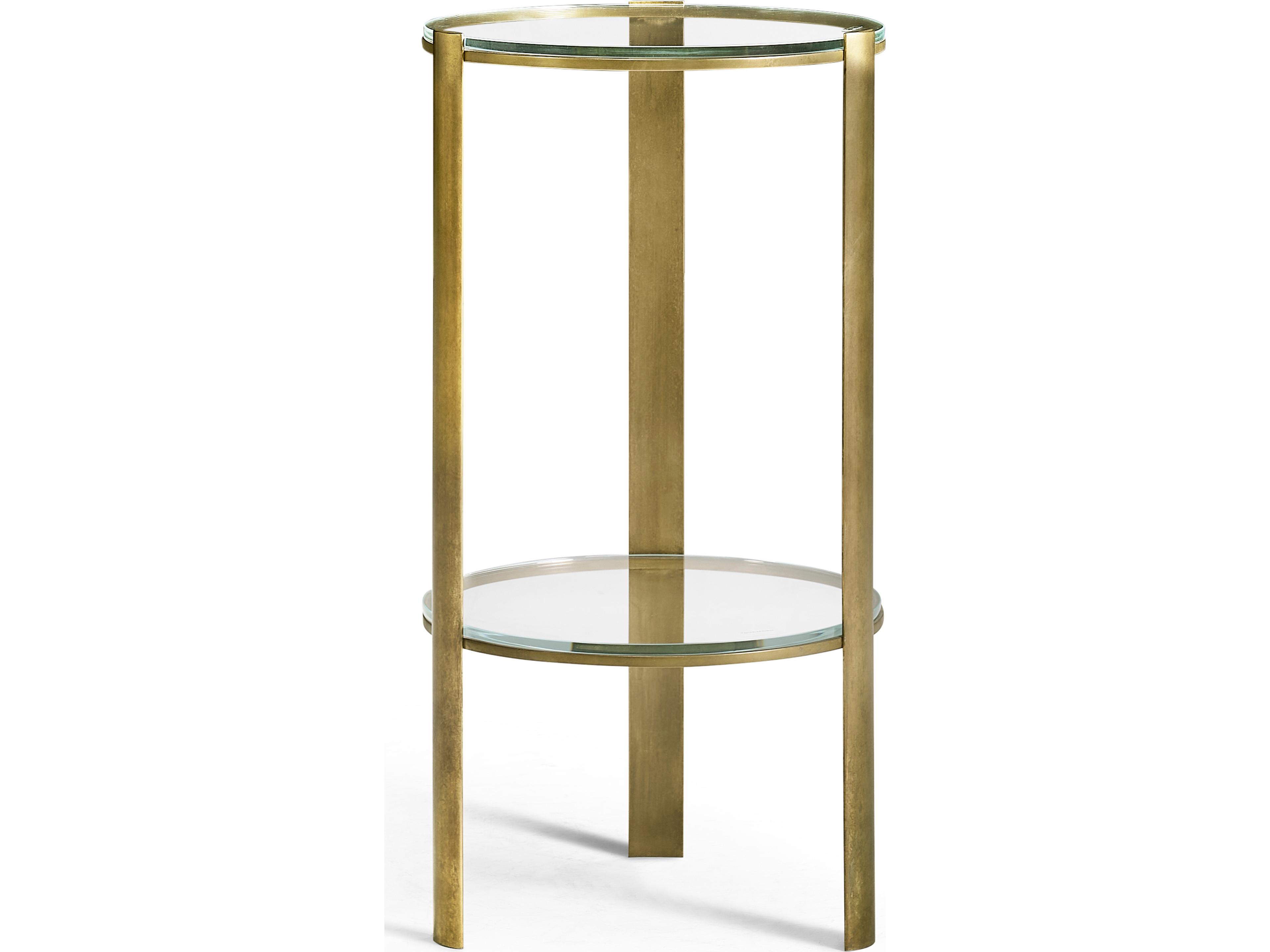 Jonathan Charles Jc Modern Round Glass Gold Light Antique Brass End Table