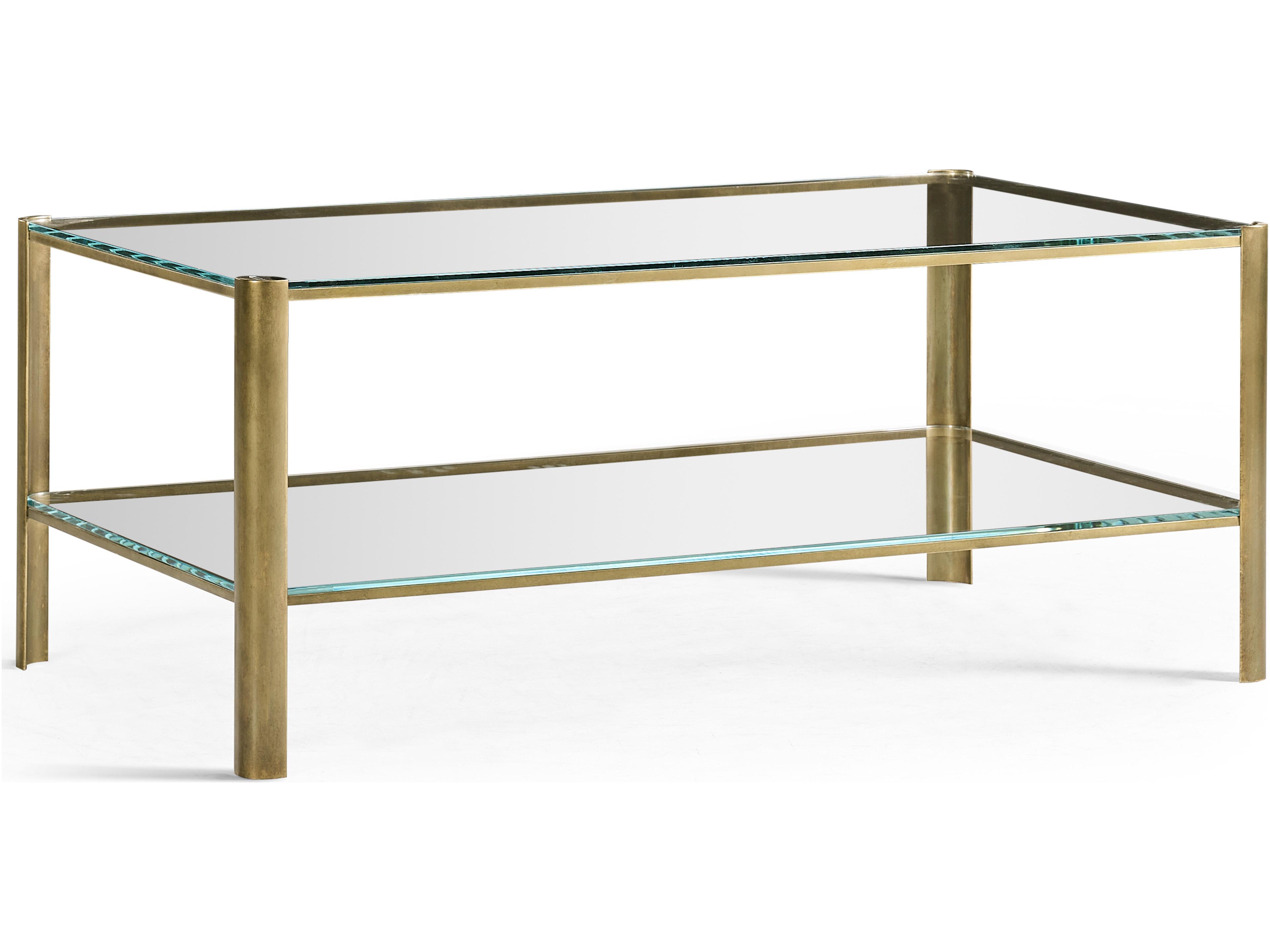 Jonathan Charles Jc Modern Rectangular Glass Gold Light Antique Brass Coffee Table