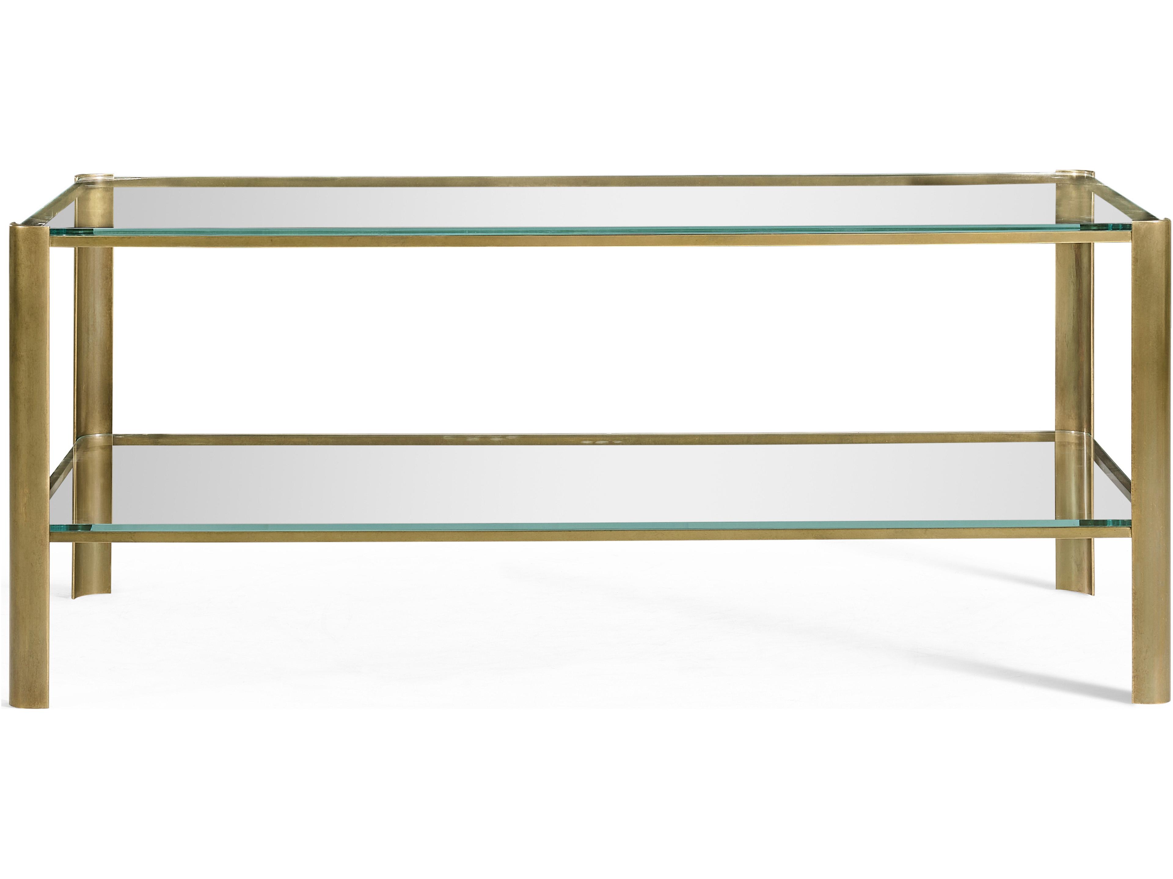 Jonathan Charles Jc Modern Rectangular Glass Gold Light Antique Brass Coffee Table