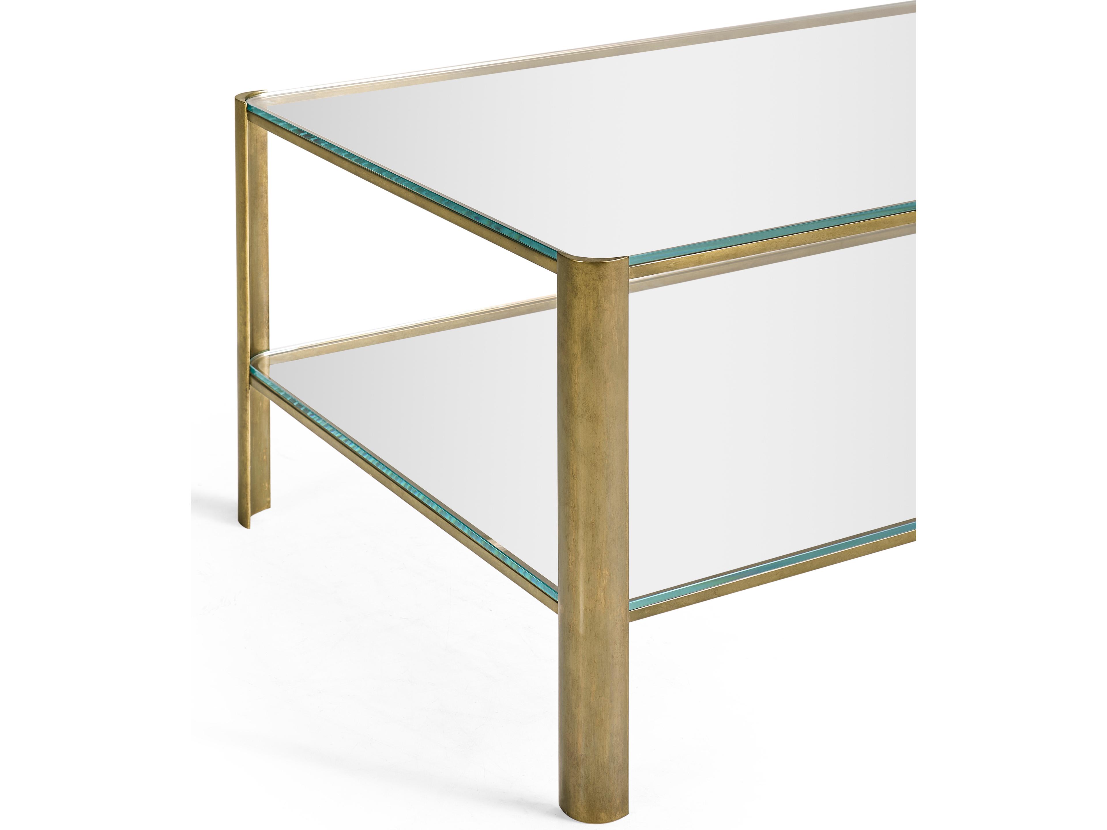 Jonathan Charles Jc Modern Rectangular Glass Gold Light Antique Brass Coffee Table