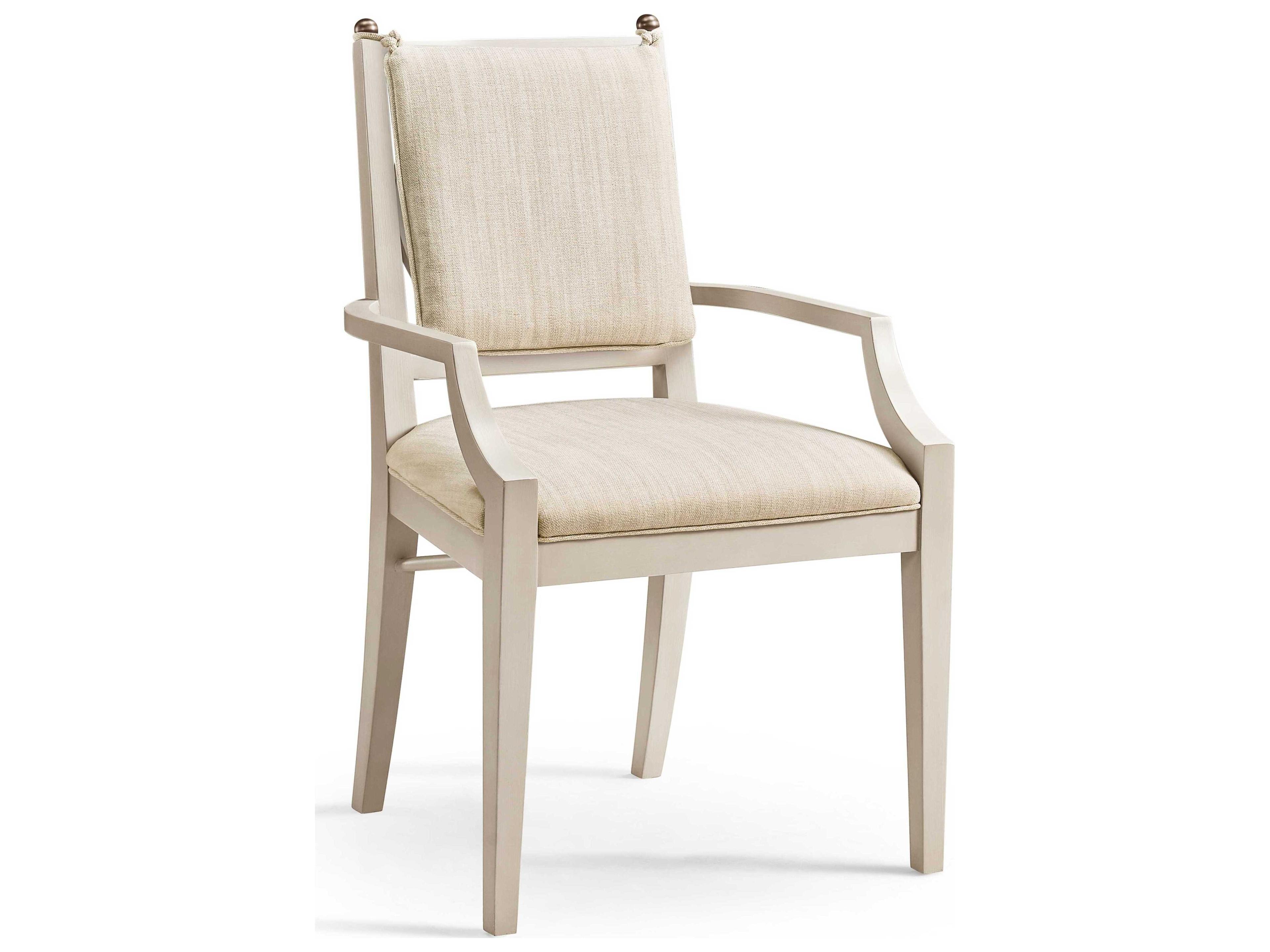 Timeless Acacia Wood Beige Upholstered Arm Dining Chair