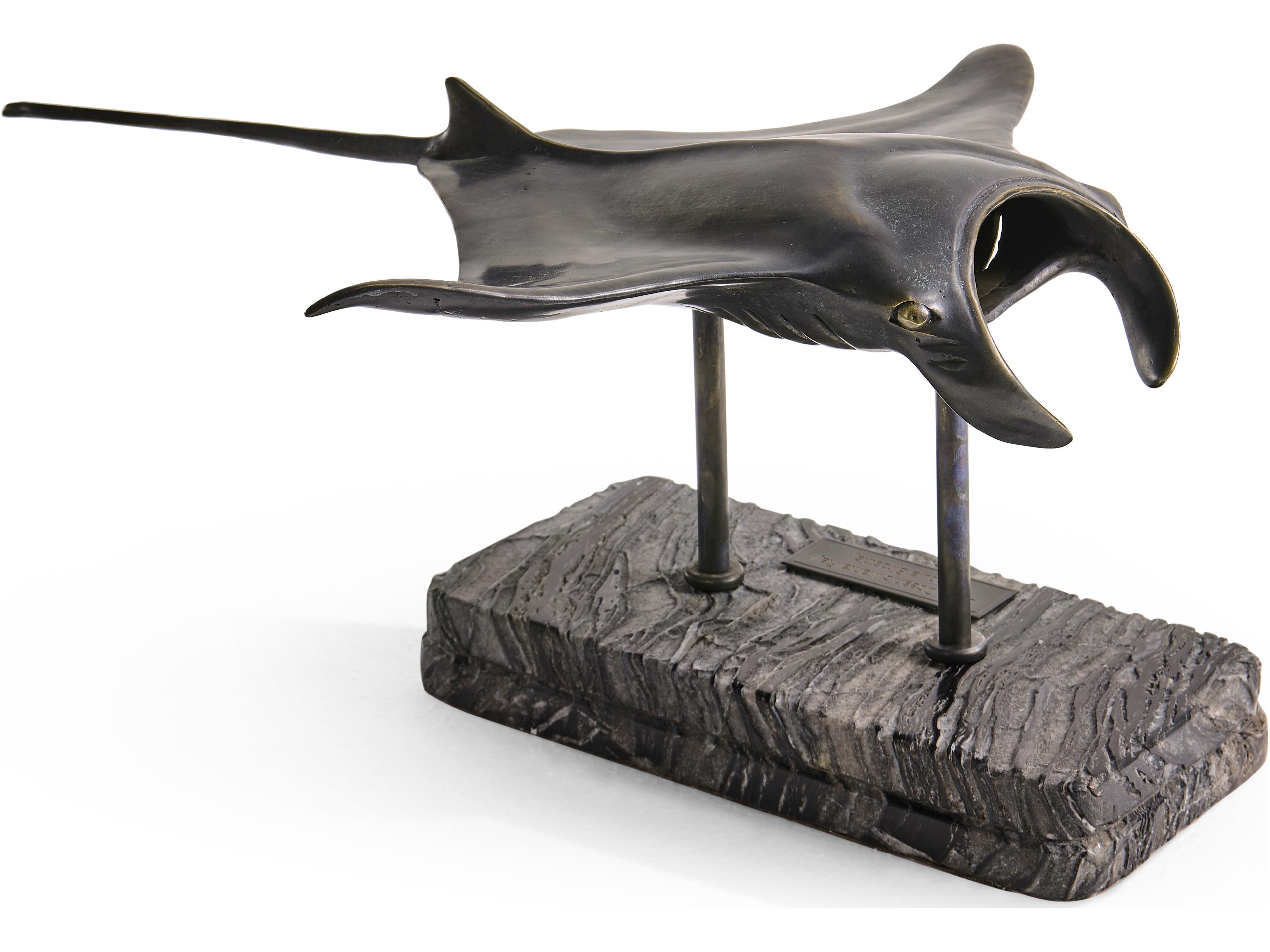 Water Manta Ray Dark Rustic Waxed Bronze Sculpture
