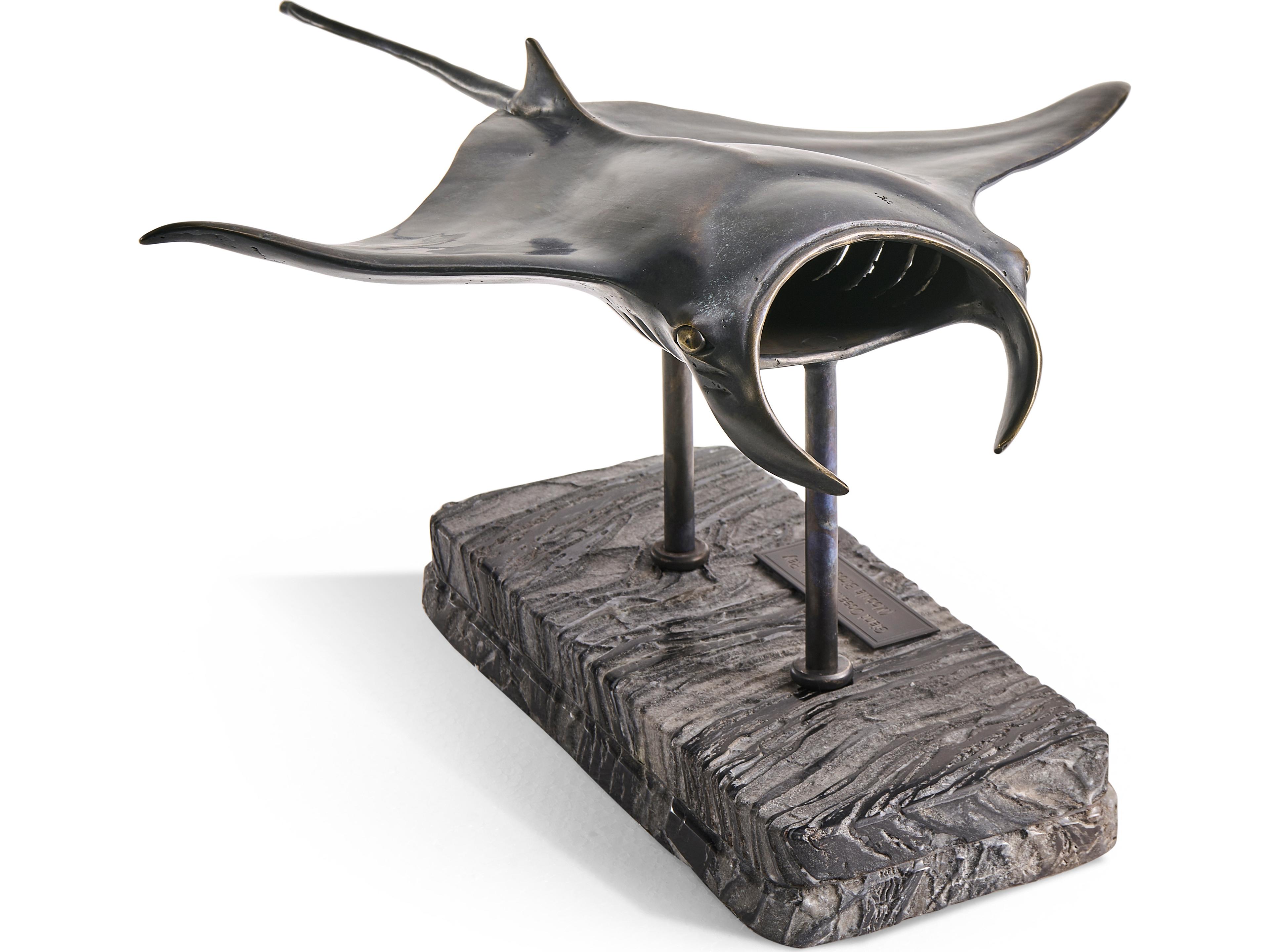 Jonathan Charles Water Manta Ray Dark Rustic Waxed Bronze Sculpture