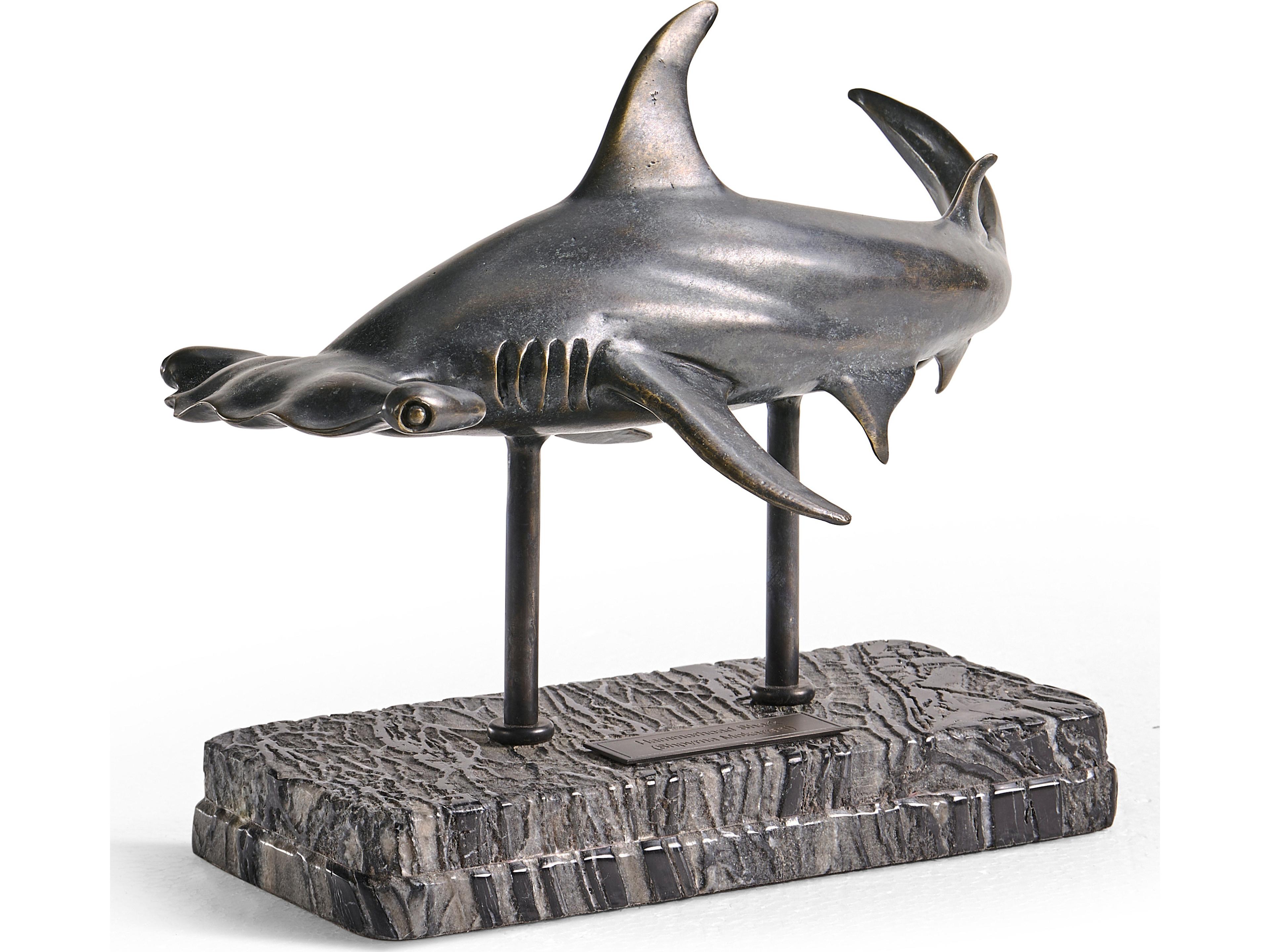 Water Hammerhead Shark Dark Rustic Waxed Bronze Sculpture