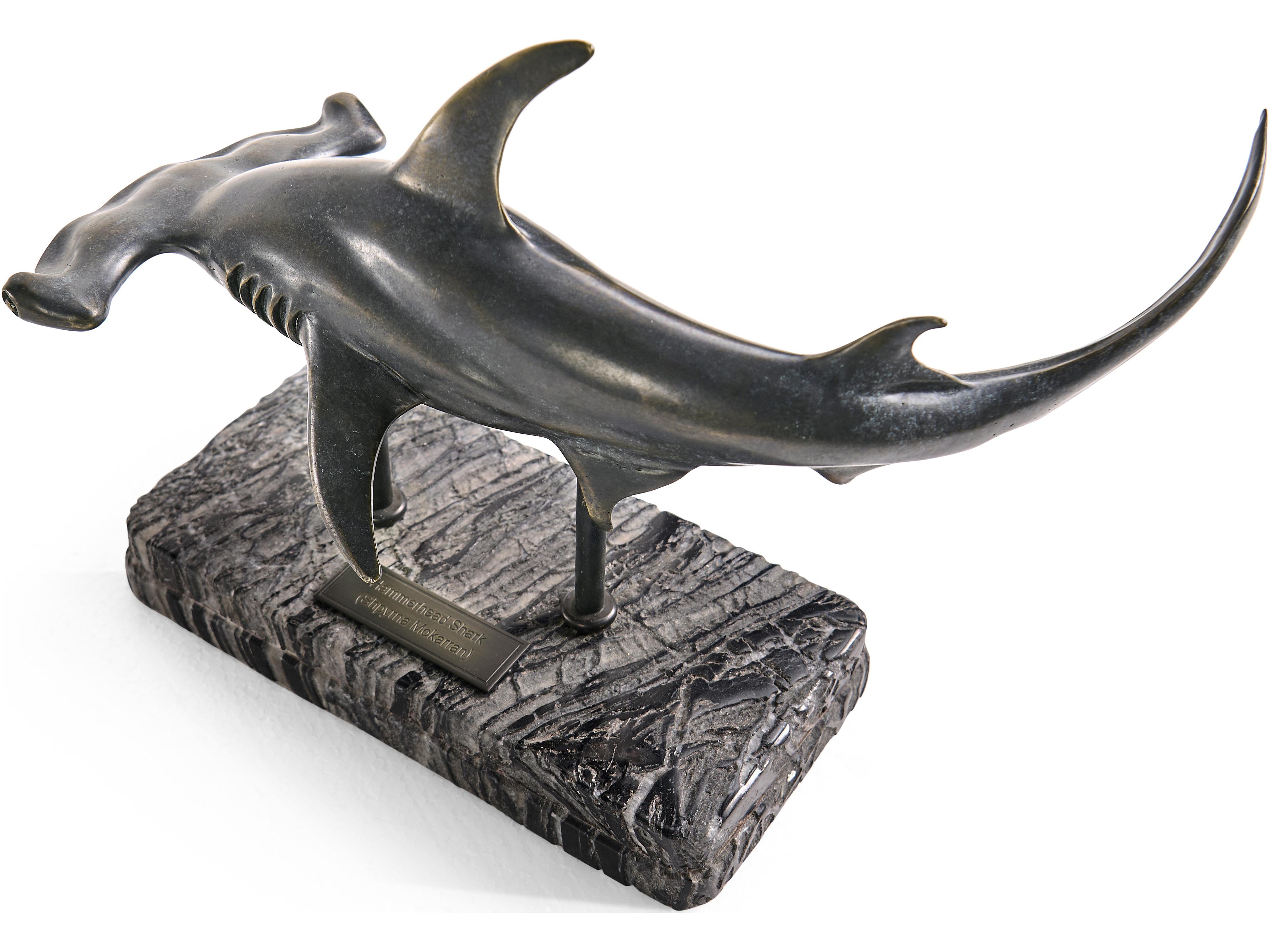 Jonathan Charles Water Hammerhead Shark Dark Rustic Waxed Bronze Sculpture
