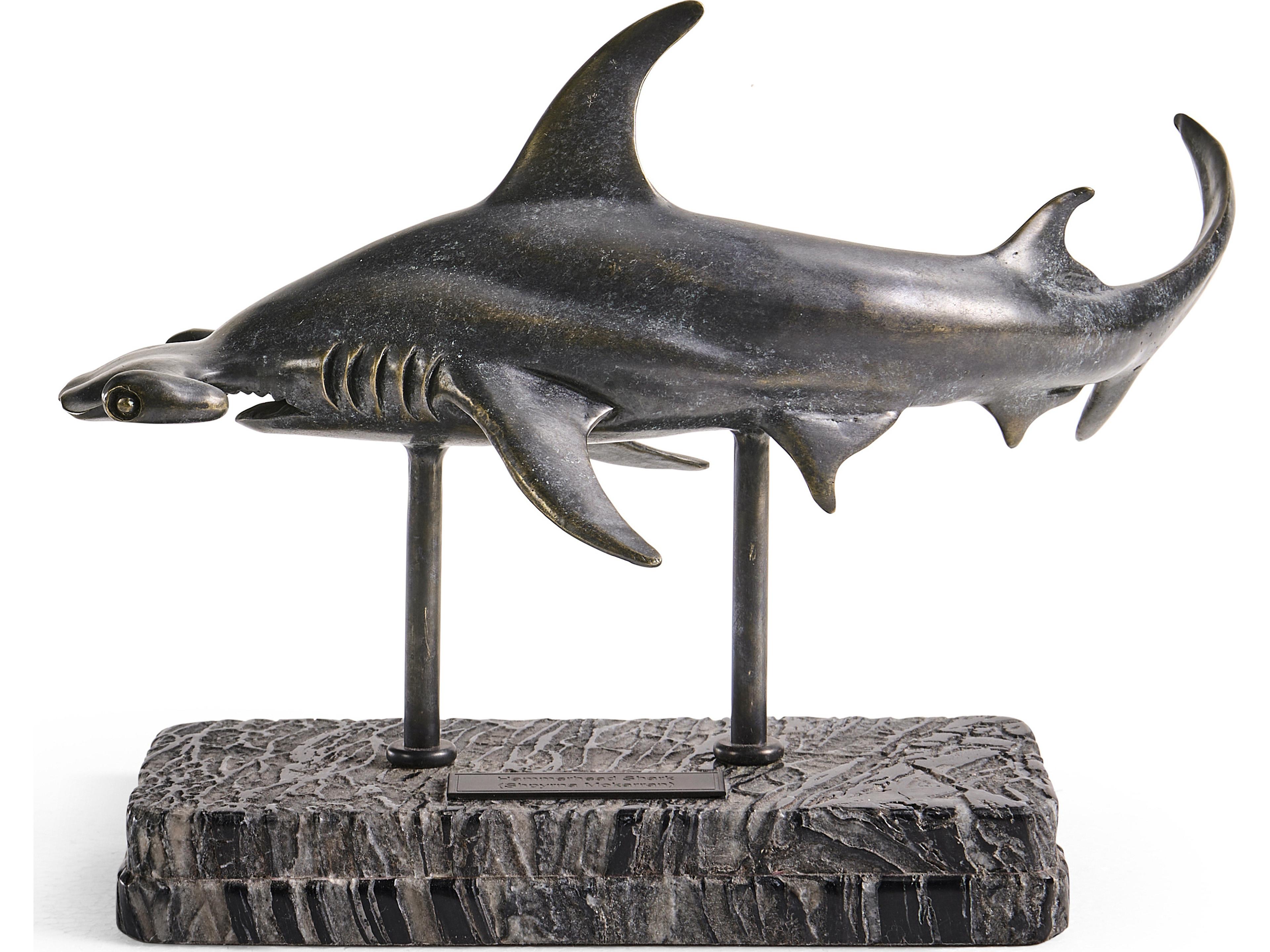 Jonathan Charles Water Hammerhead Shark Dark Rustic Waxed Bronze Sculpture