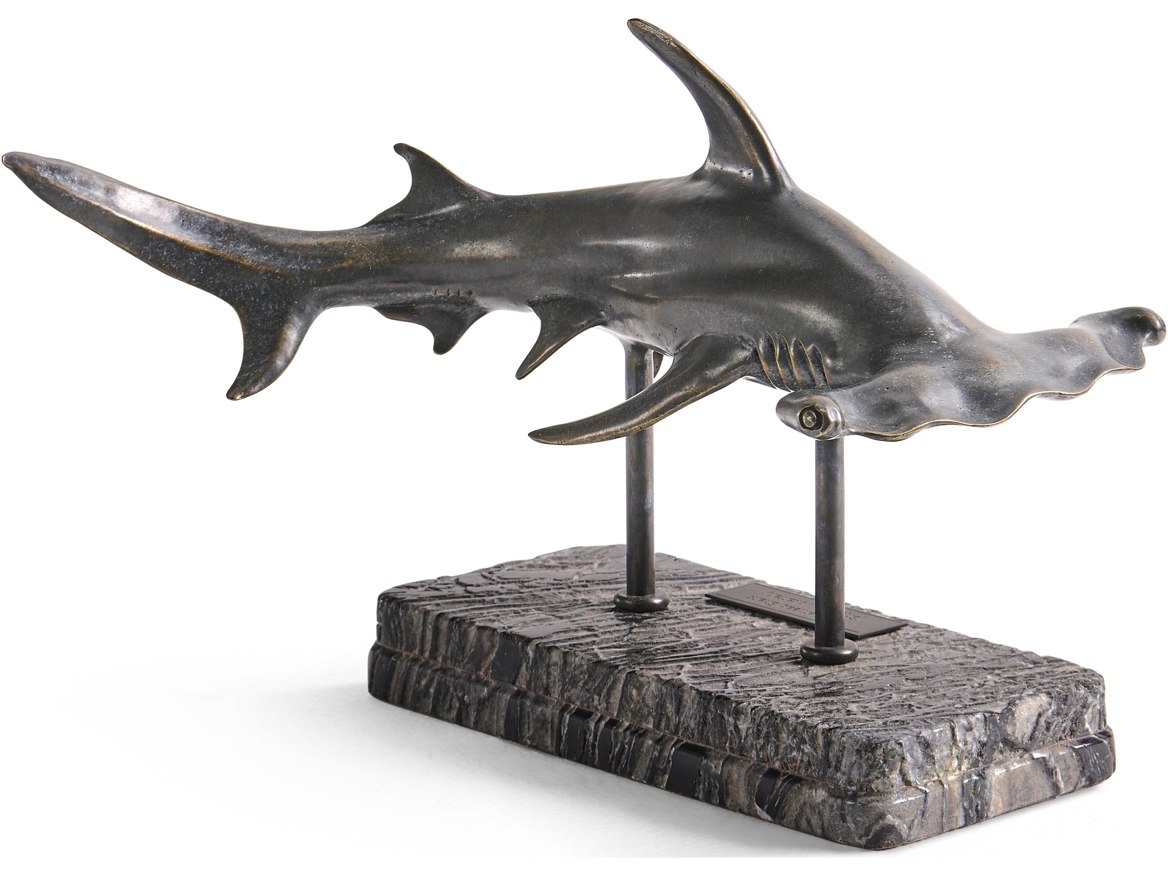 Jonathan Charles Water Hammerhead Shark Dark Rustic Waxed Bronze Sculpture