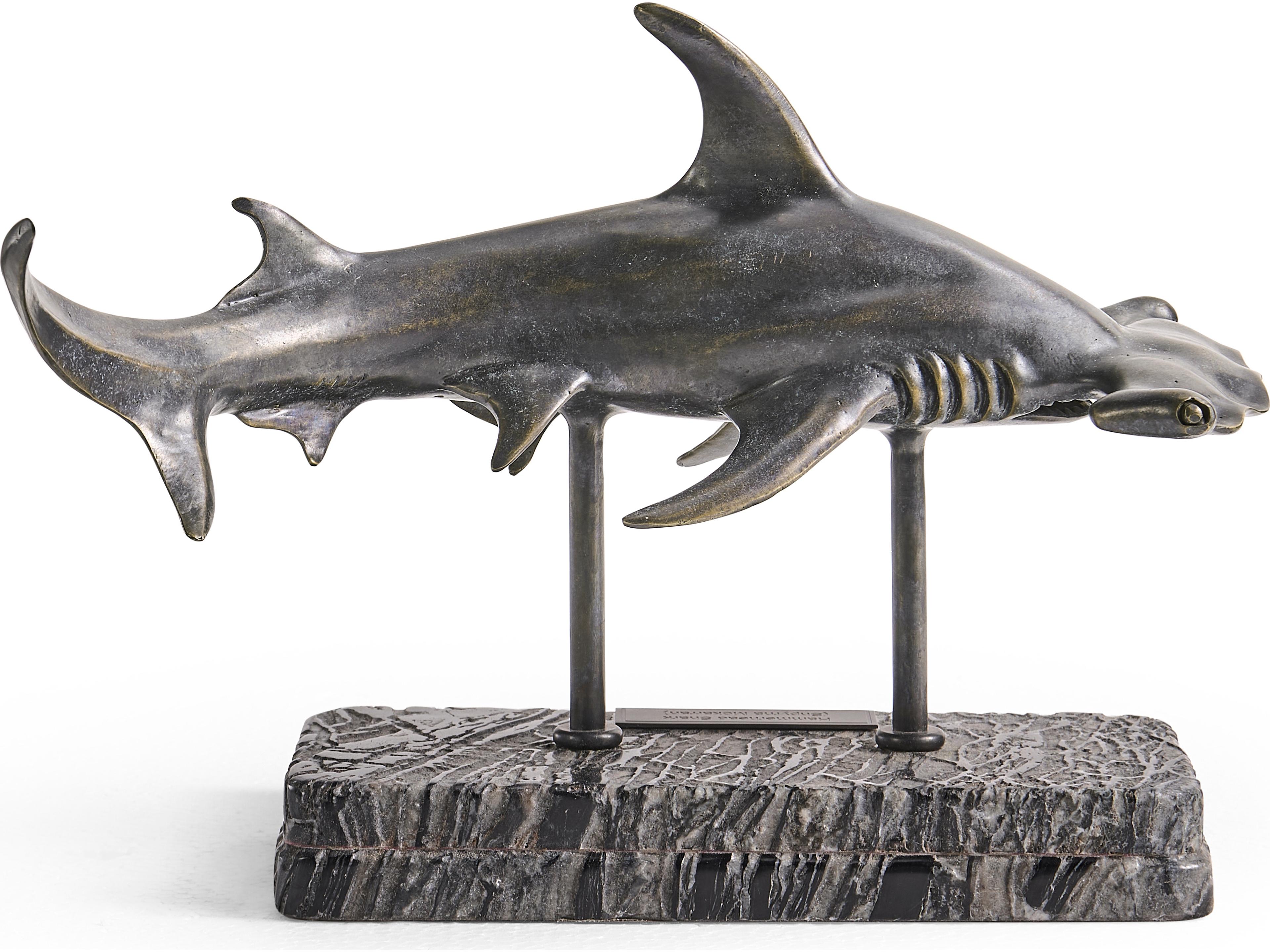 Jonathan Charles Water Hammerhead Shark Dark Rustic Waxed Bronze Sculpture