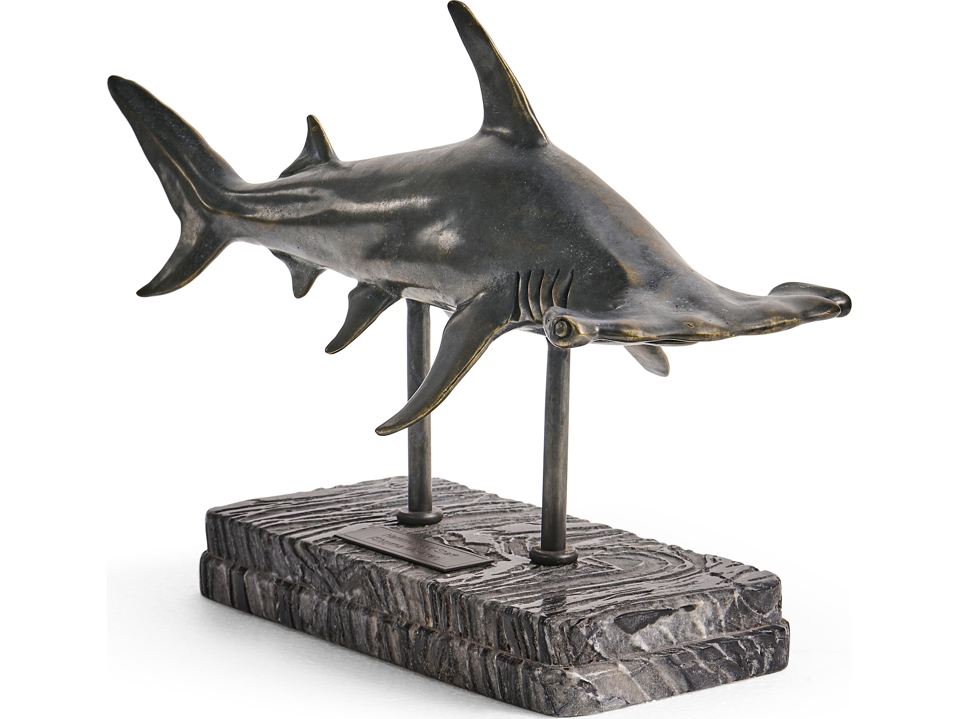 Water Hammerhead Shark Dark Rustic Waxed Bronze Sculpture