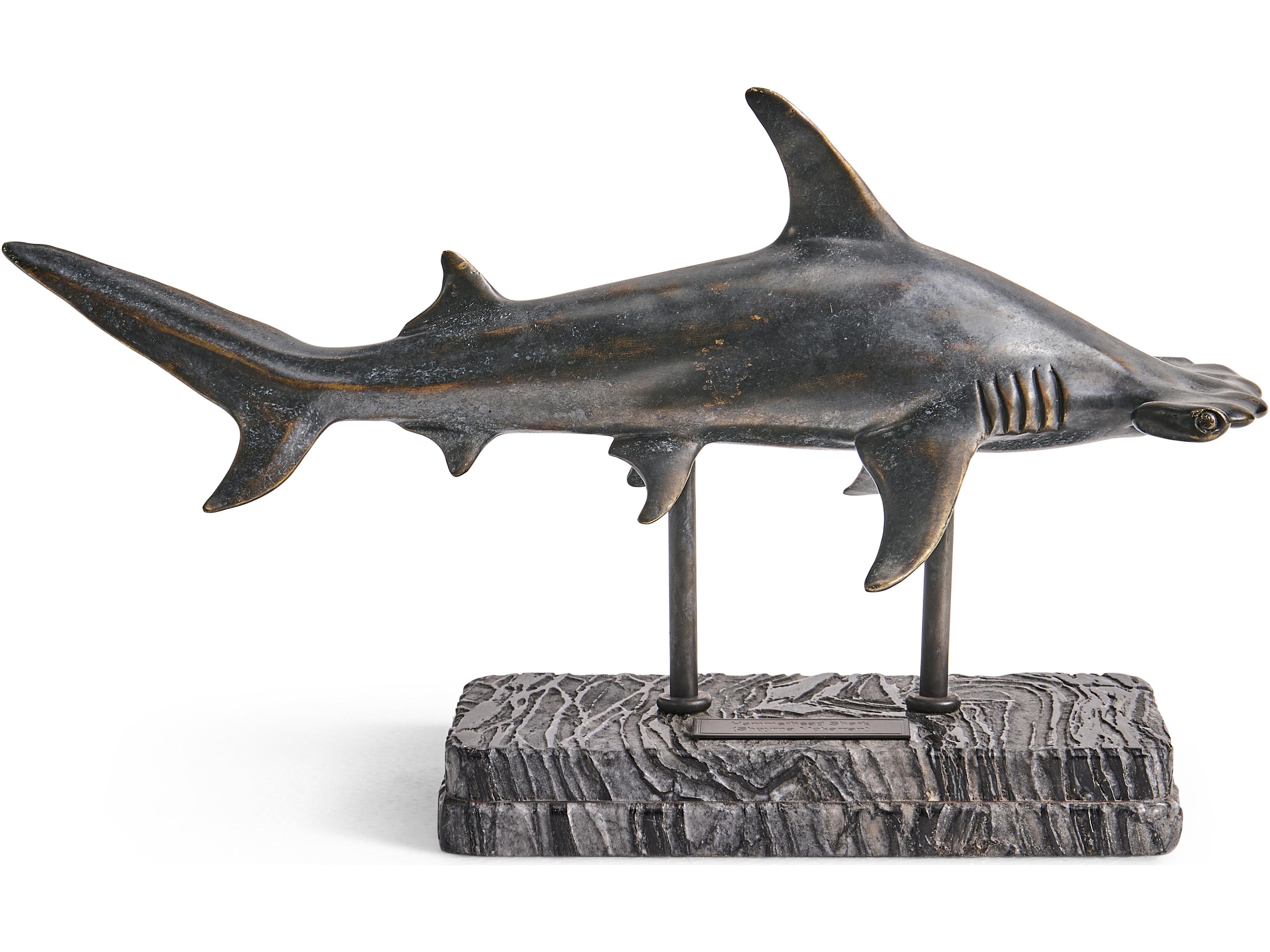 Jonathan Charles Water Hammerhead Shark Dark Rustic Waxed Bronze Sculpture