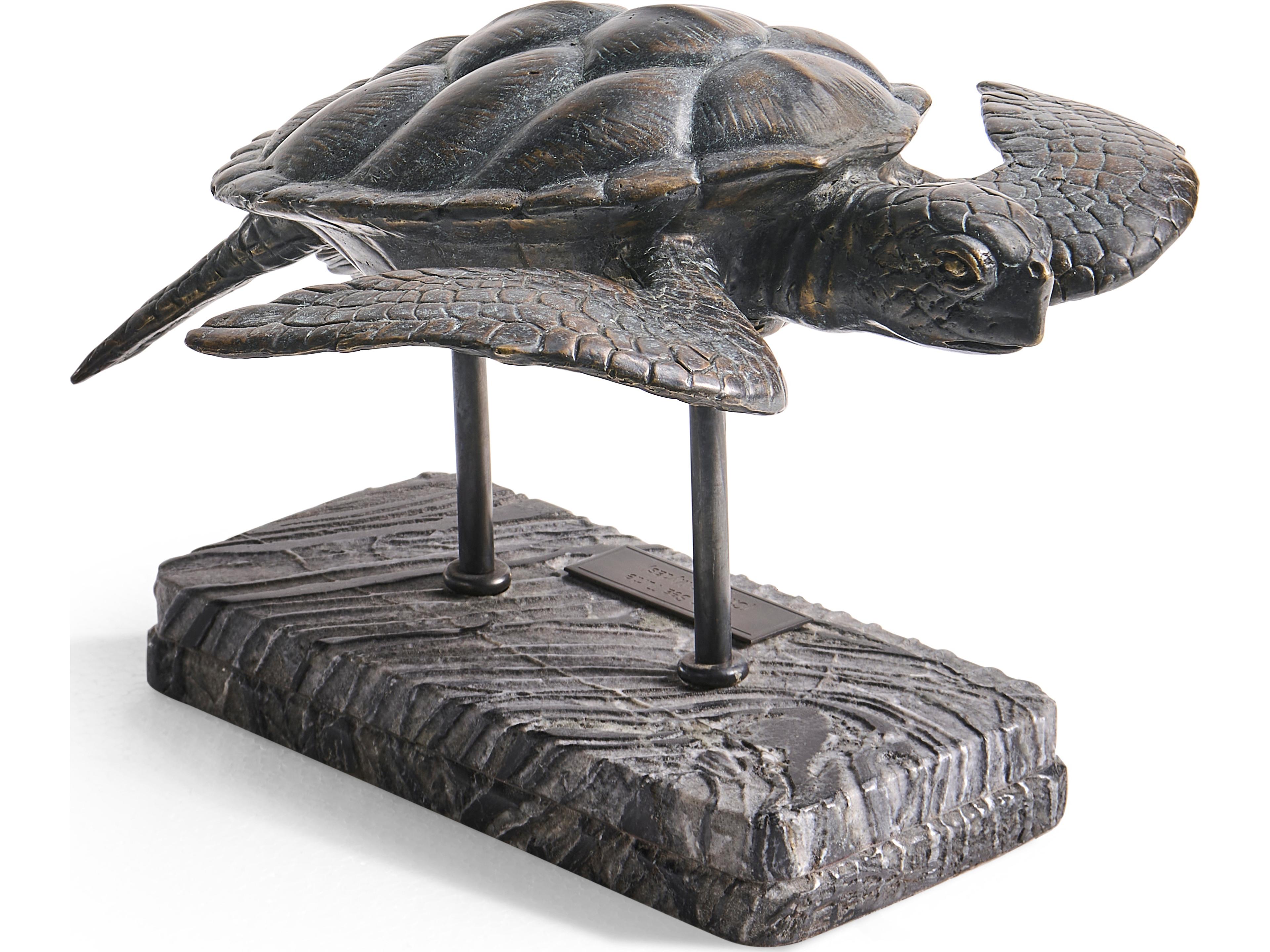 Water Sea Tortoise Dark Rustic Waxed Bronze Sculpture