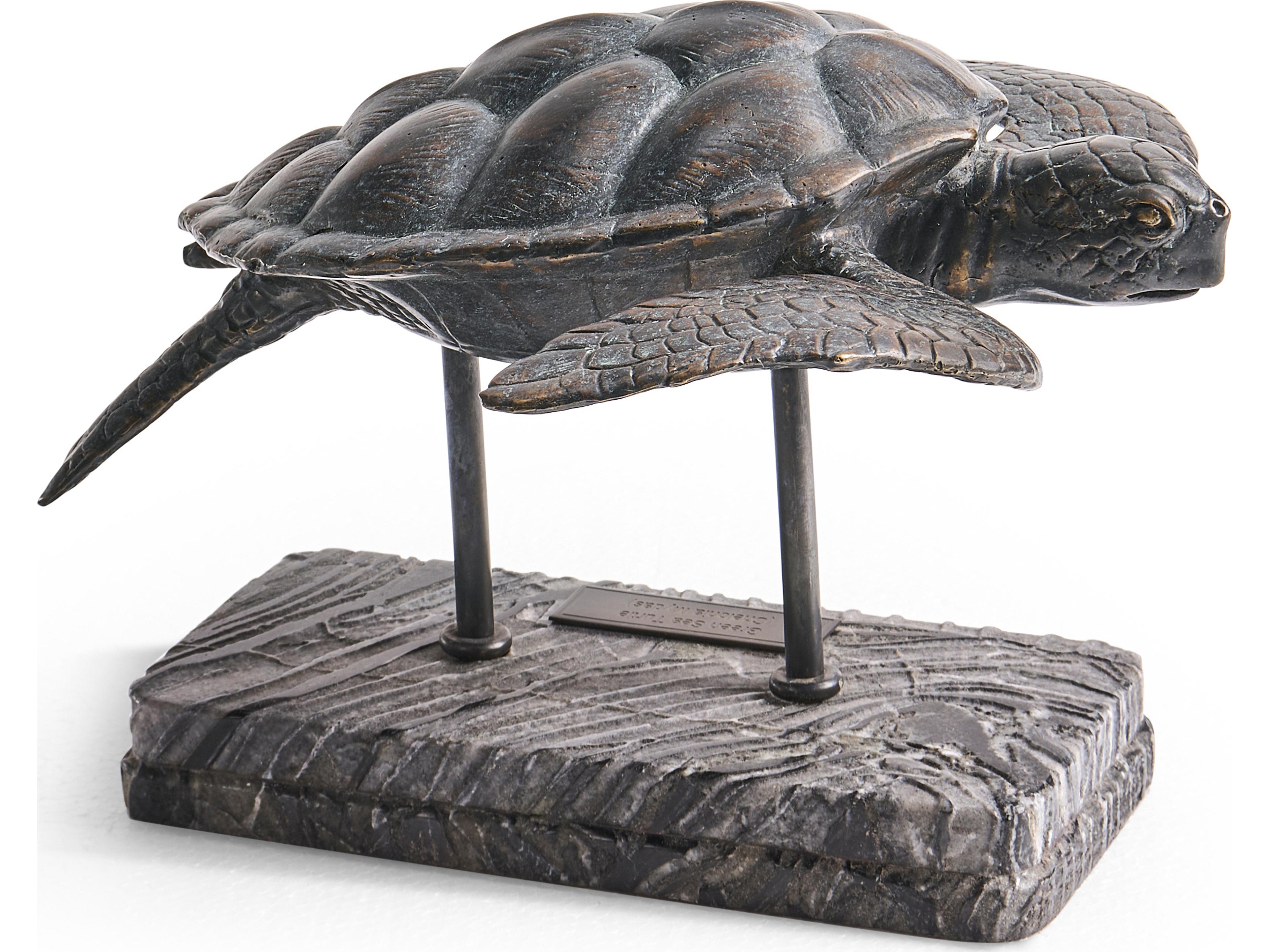 Jonathan Charles Water Sea Tortoise Dark Rustic Waxed Bronze Sculpture
