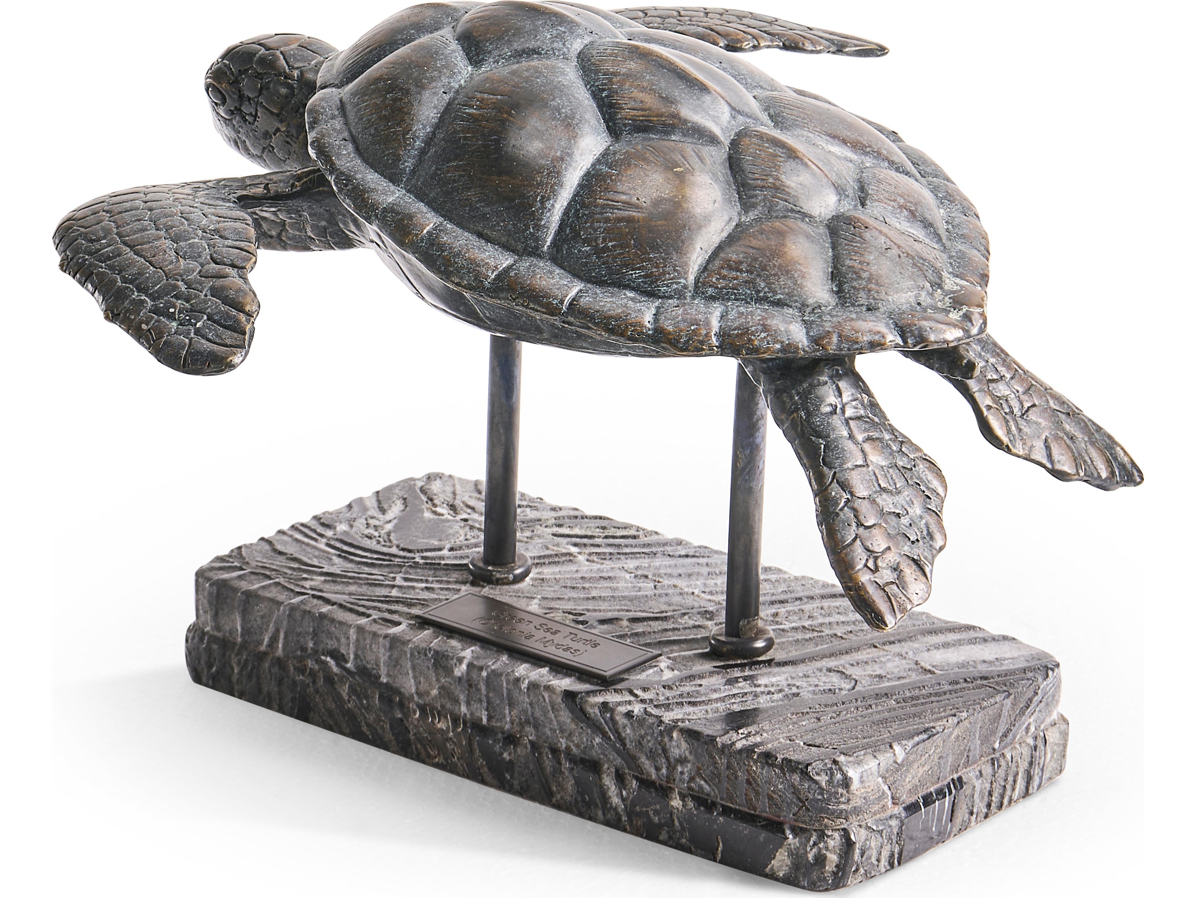 Jonathan Charles Water Sea Tortoise Dark Rustic Waxed Bronze Sculpture