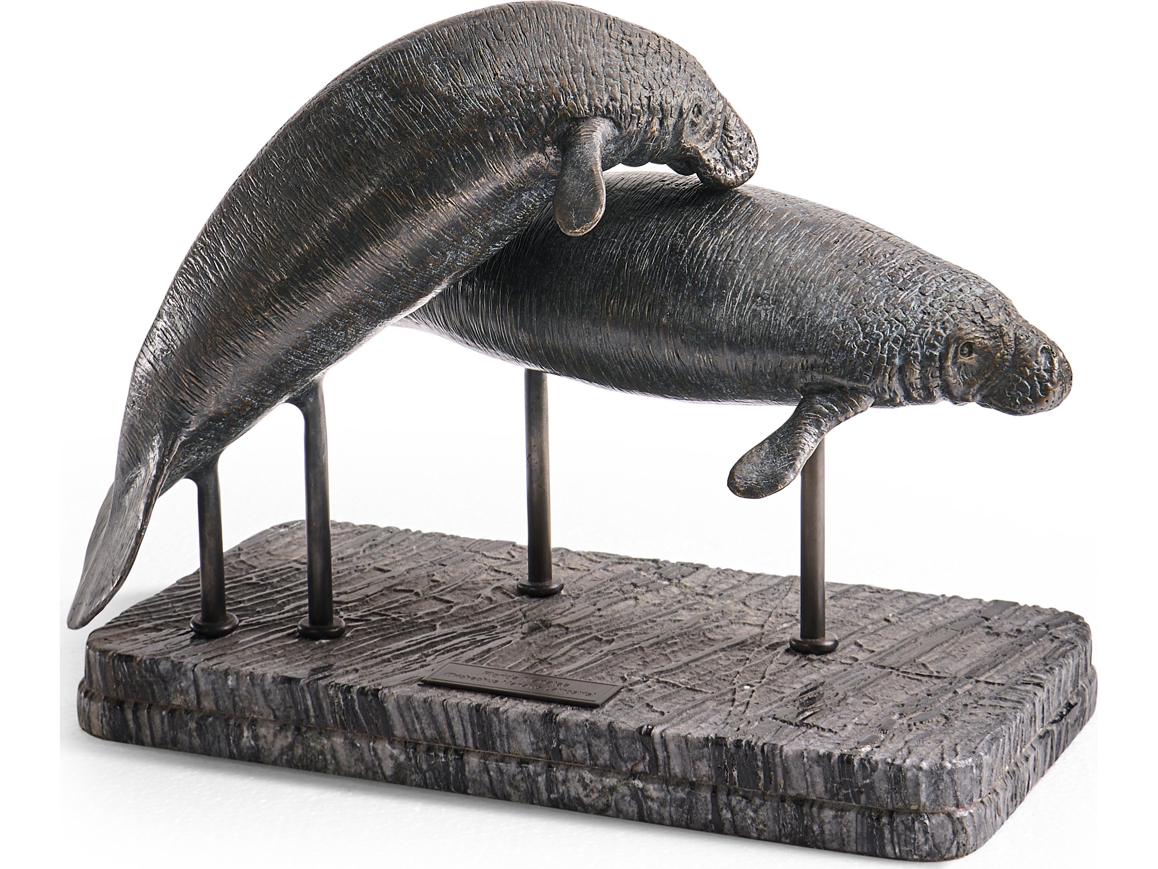 Water Raised Manatee Dark Rustic Waxed Bronze Sculpture