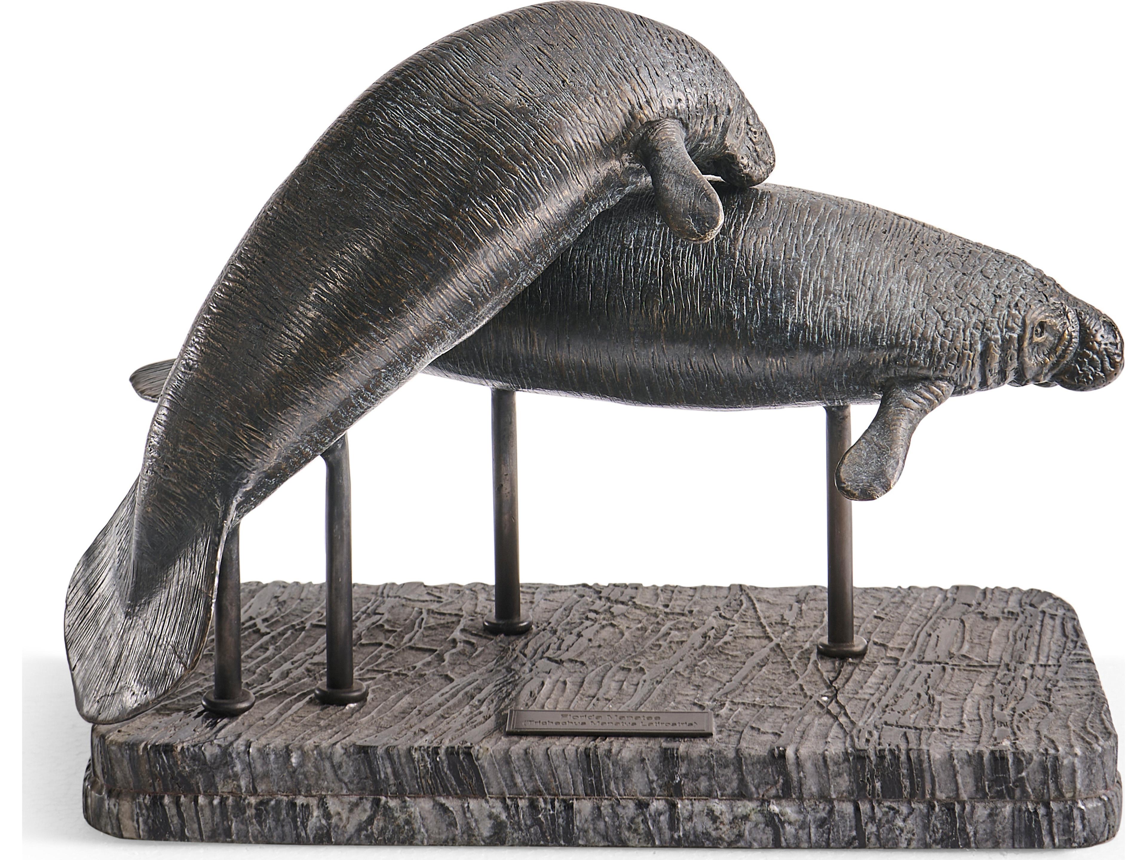 Jonathan Charles Water Raised Manatee Dark Rustic Waxed Bronze Sculpture