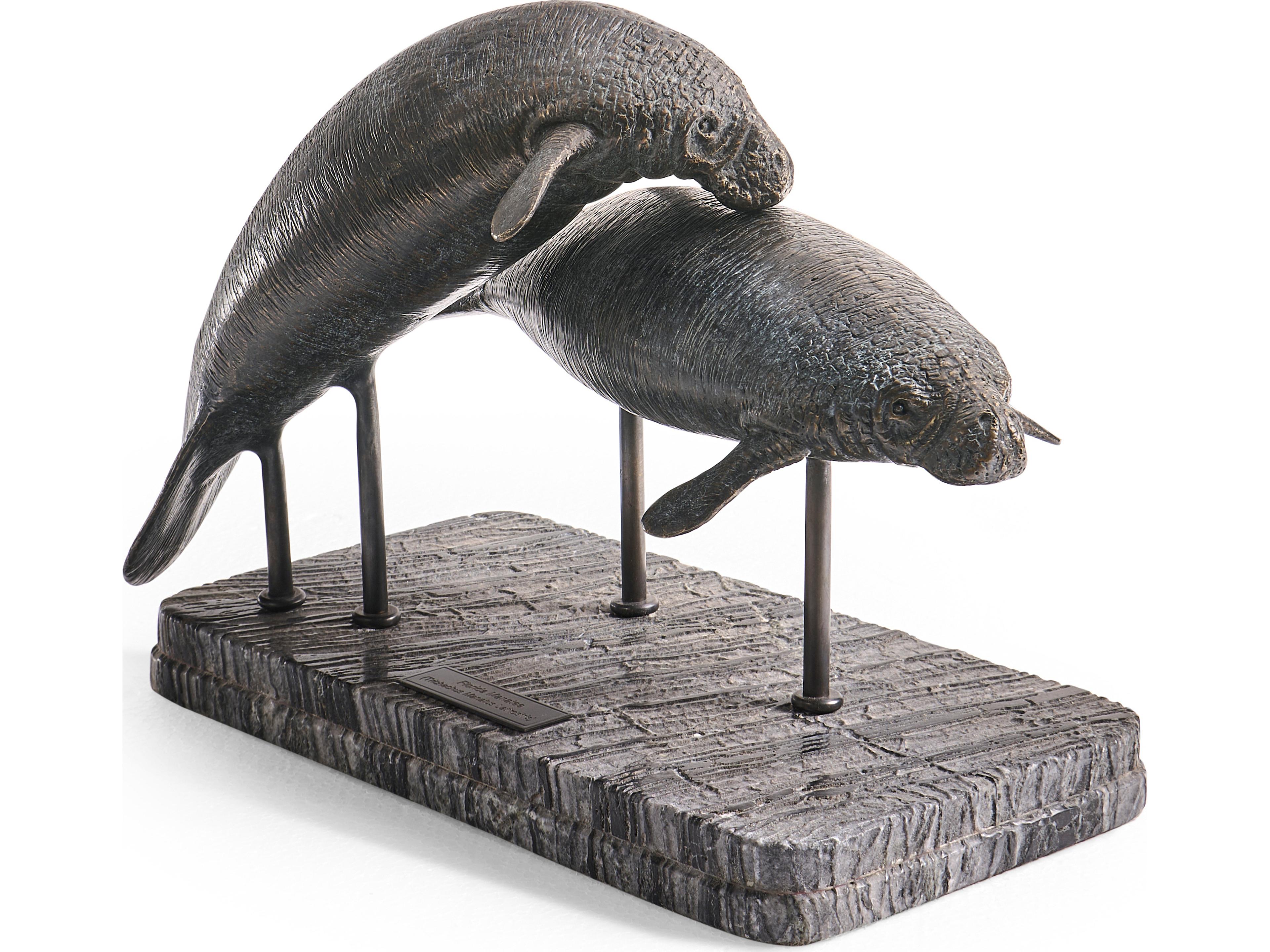 Jonathan Charles Water Raised Manatee Dark Rustic Waxed Bronze Sculpture