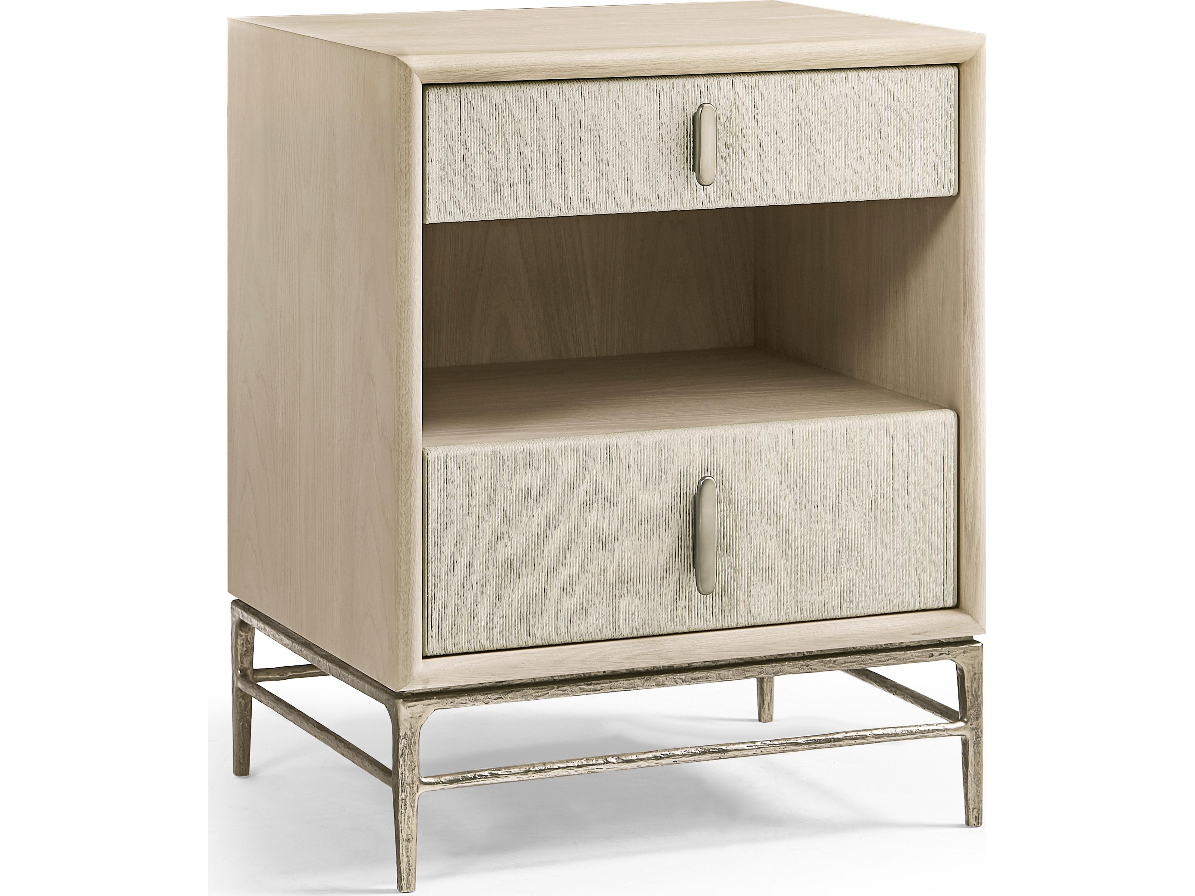 Water 2-Drawers Beige Oak Wood Nightstand