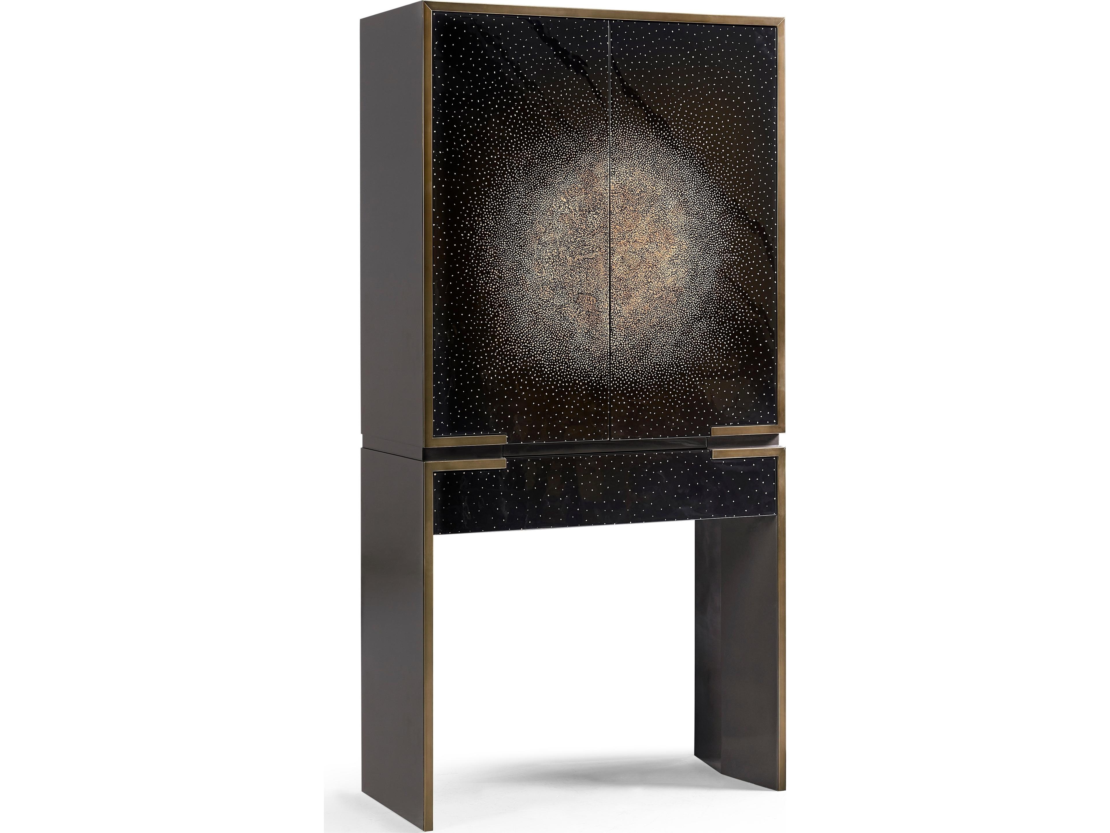 Jc Modern Brown Sunburst Black Eggshell Bar Cabinet