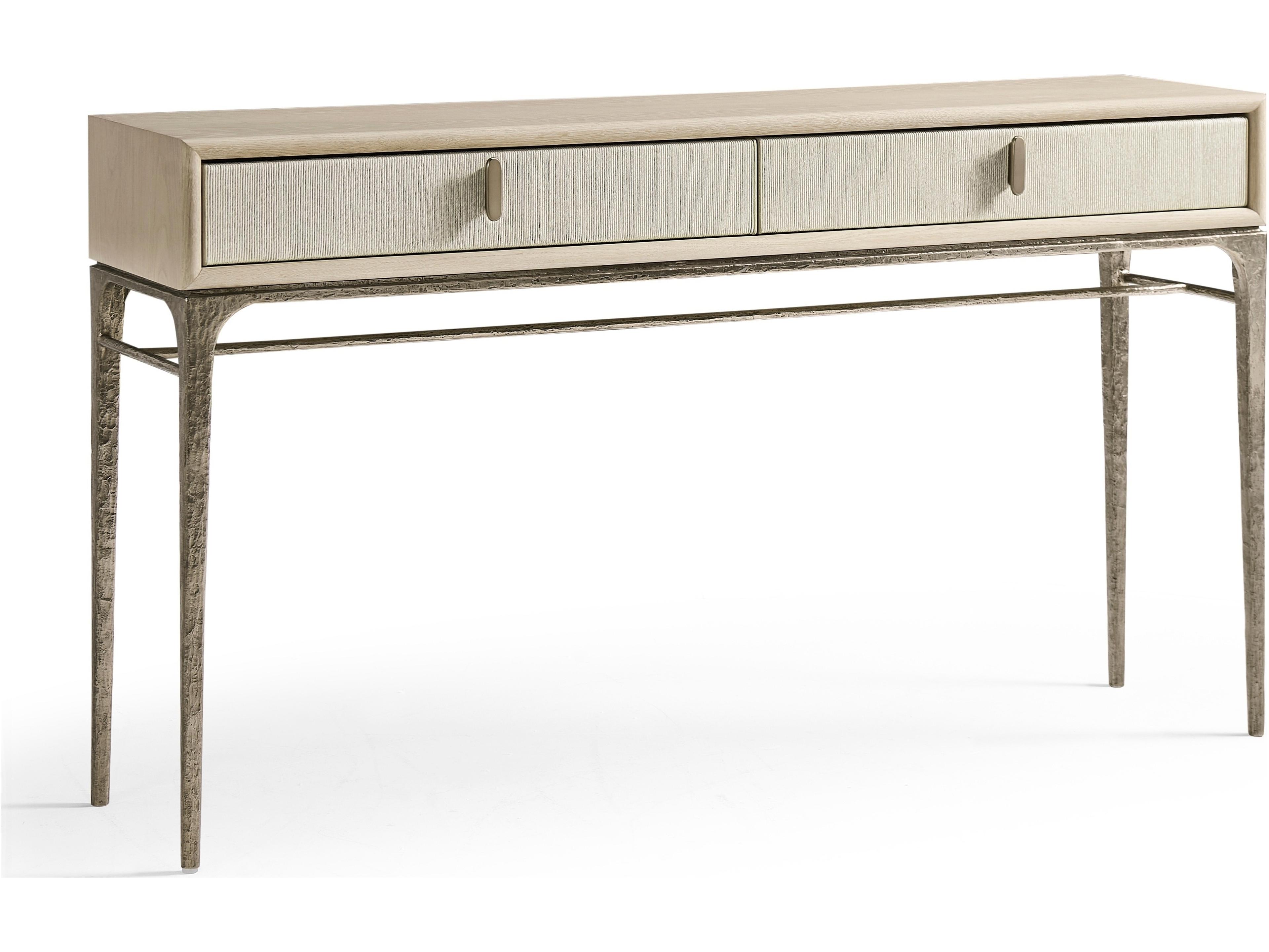 Water Rectangular Wood Whitewash Cord Console Table