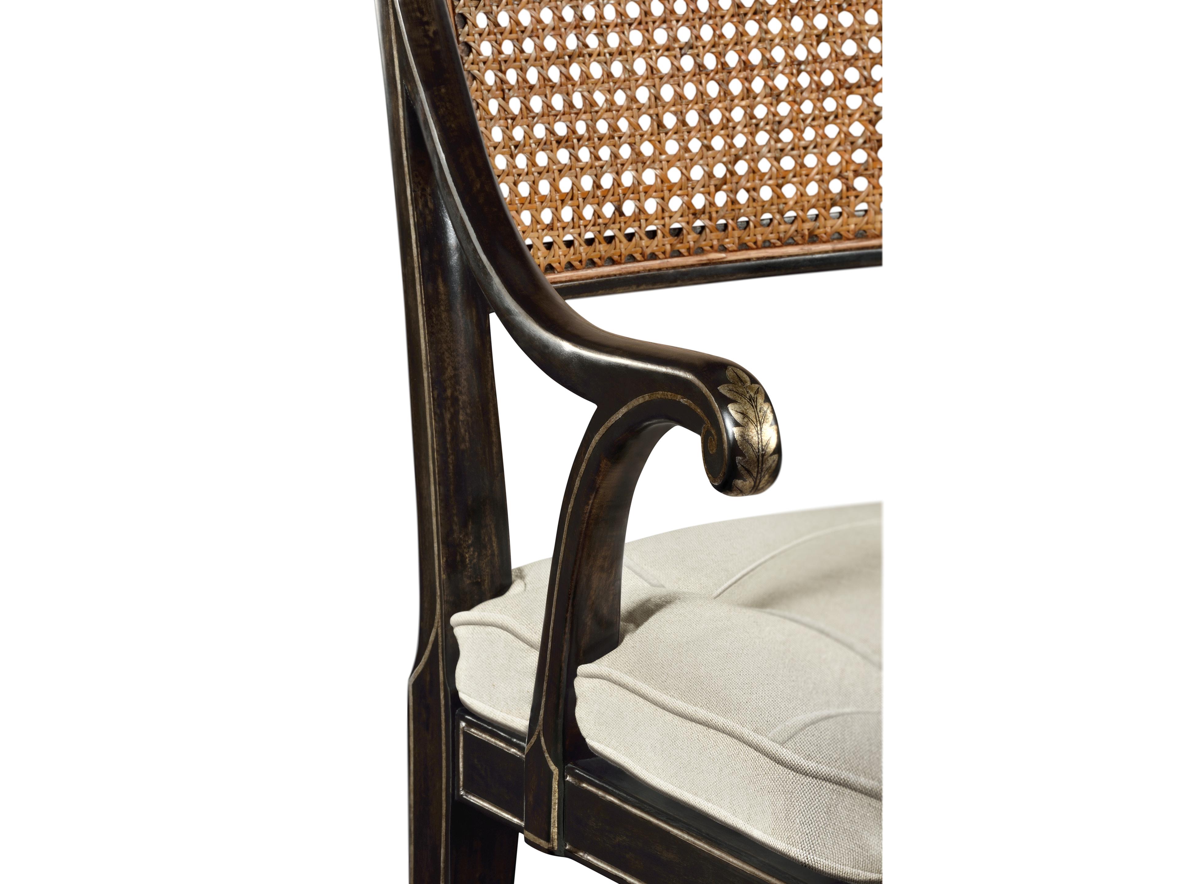 Jonathan Charles William Yeoward Linden Acacia Wood Black Upholstered Arm Dining Chair