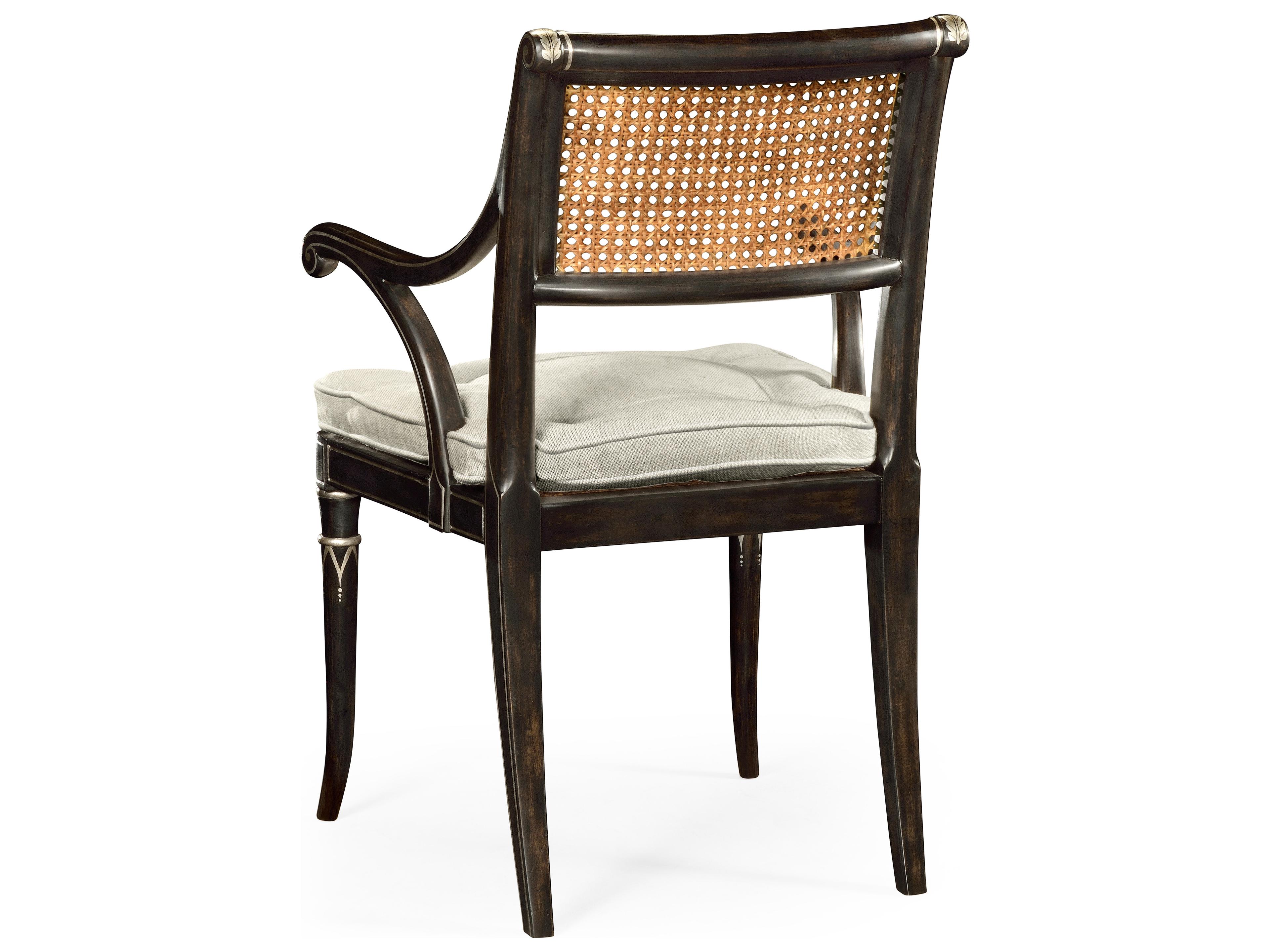 Jonathan Charles William Yeoward Linden Acacia Wood Black Upholstered Arm Dining Chair