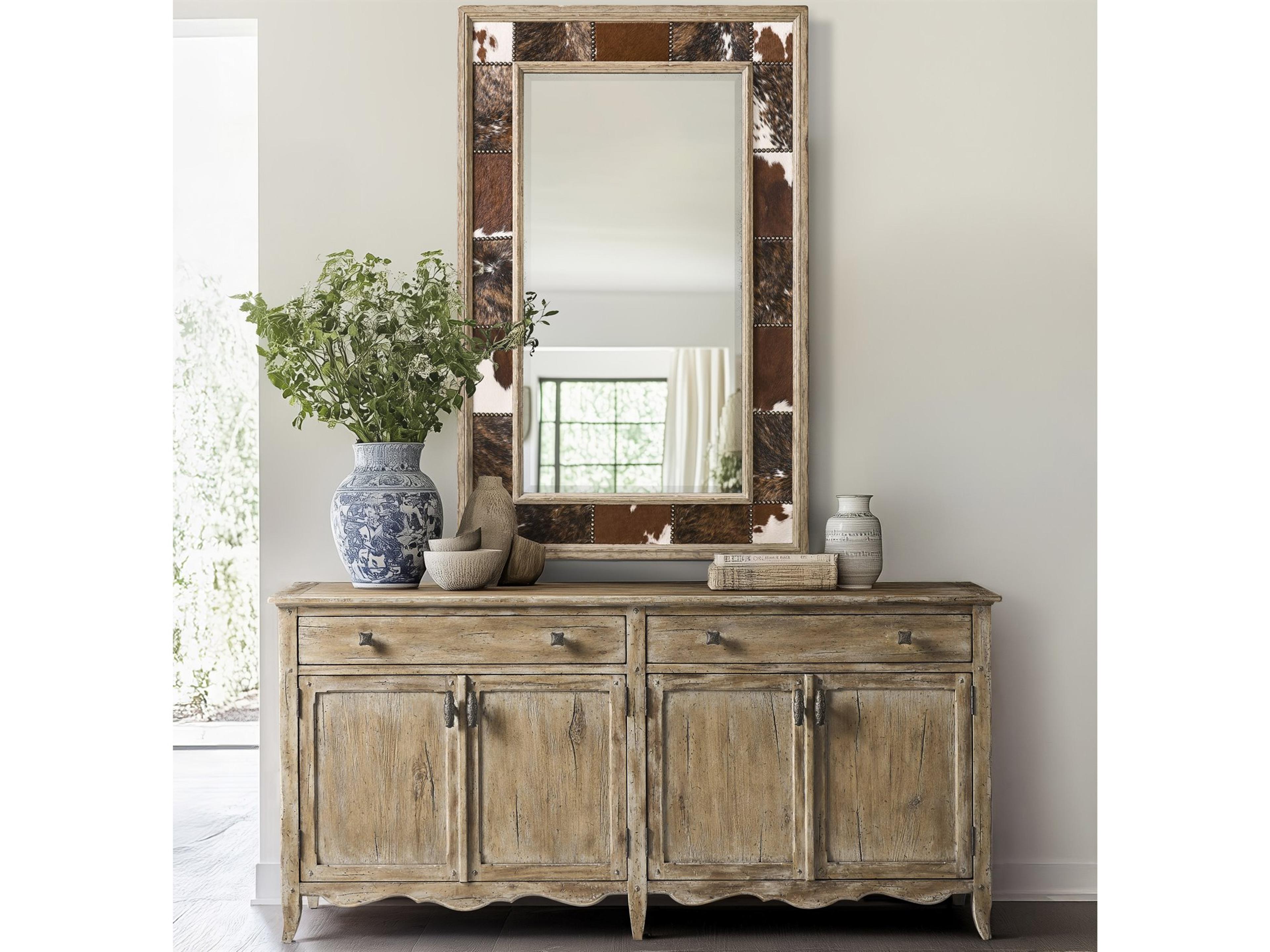 Caldera Oak Acacia Wood Sideboard and Mirror Set