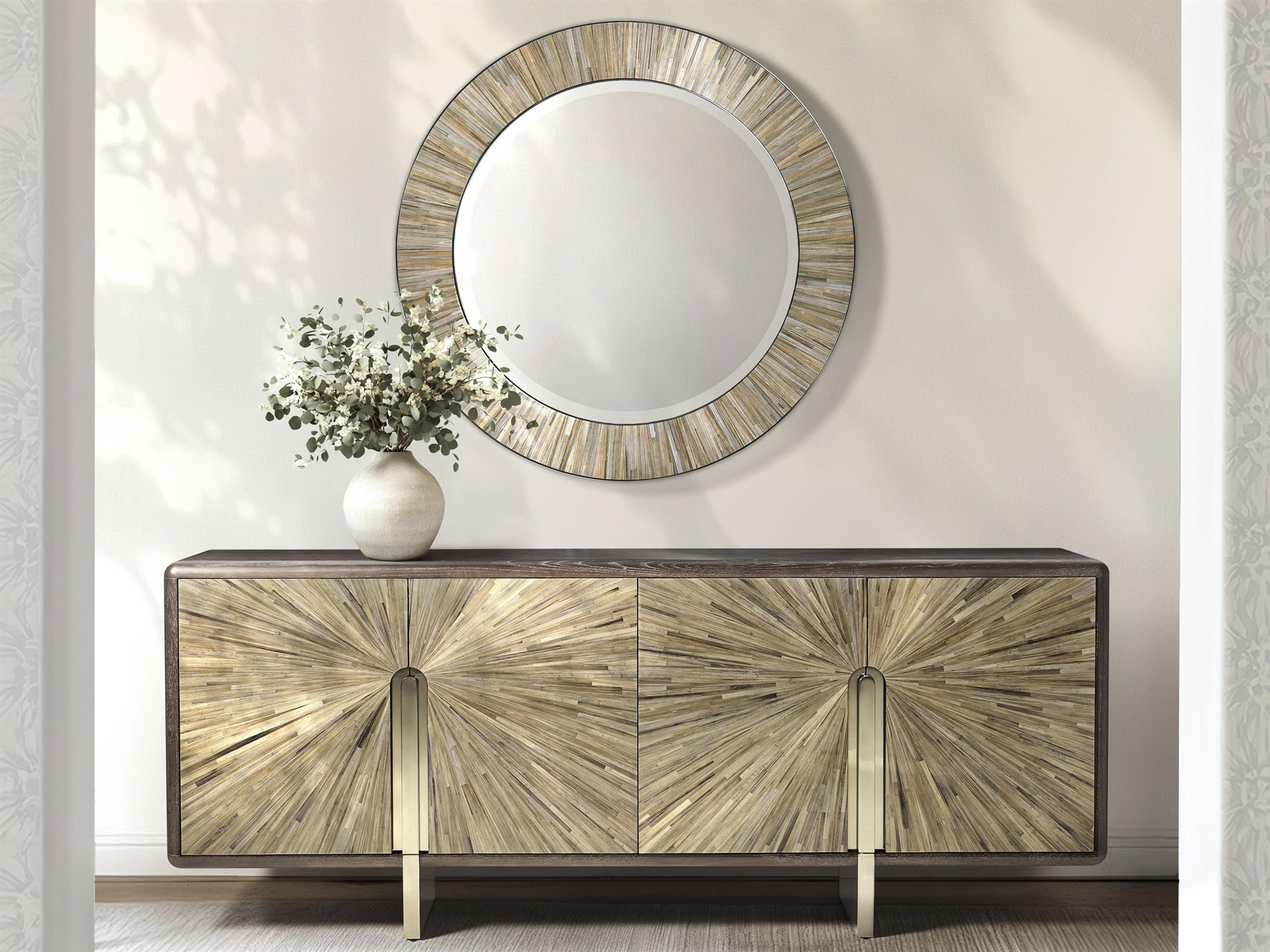 Jc Modern Oak Wood Natural Straw Sideboard and Mirror Set