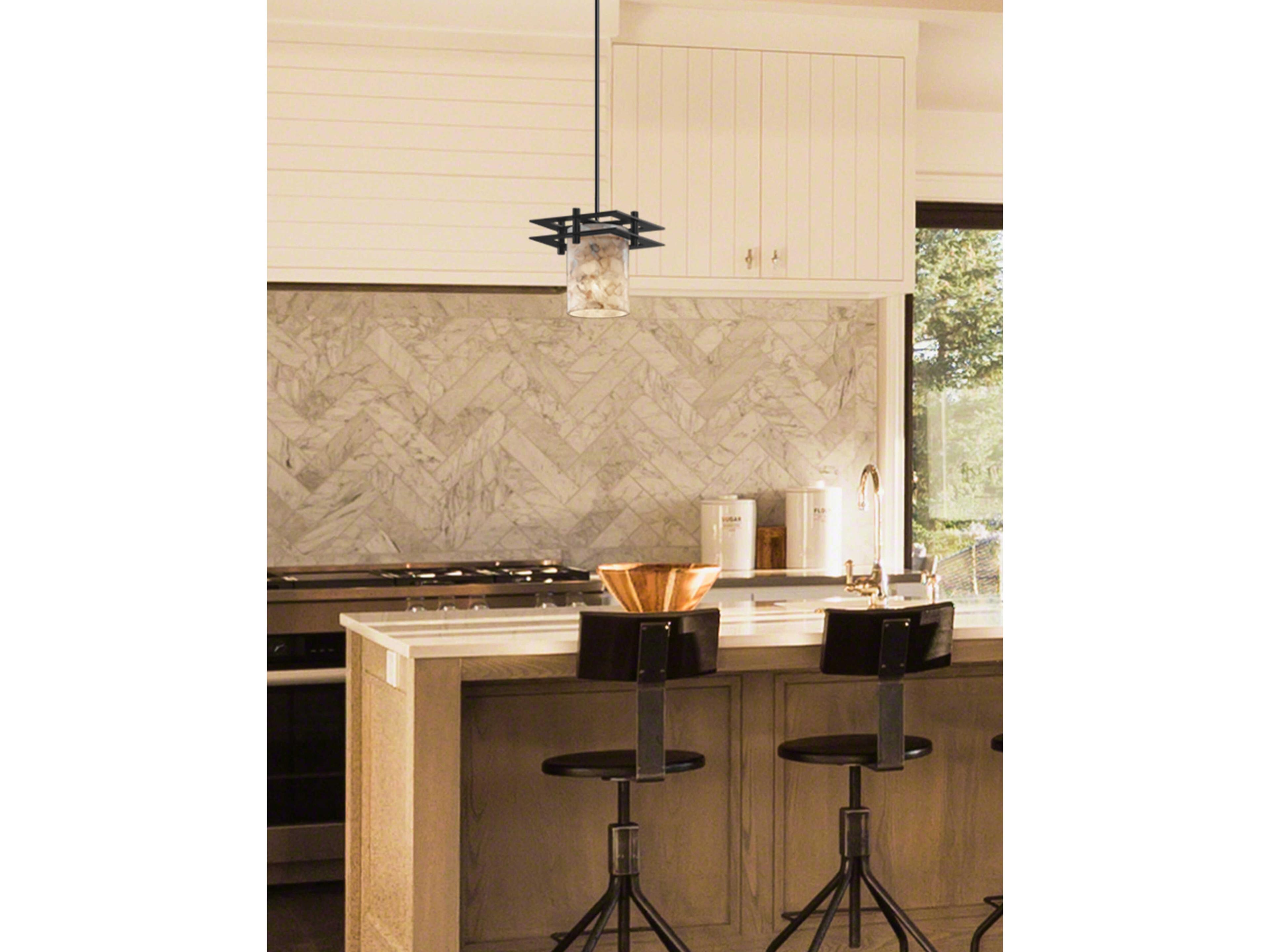 Justice Design Group Alabaster Rocks 1-Light Bronze Cylinder Mini Pendant