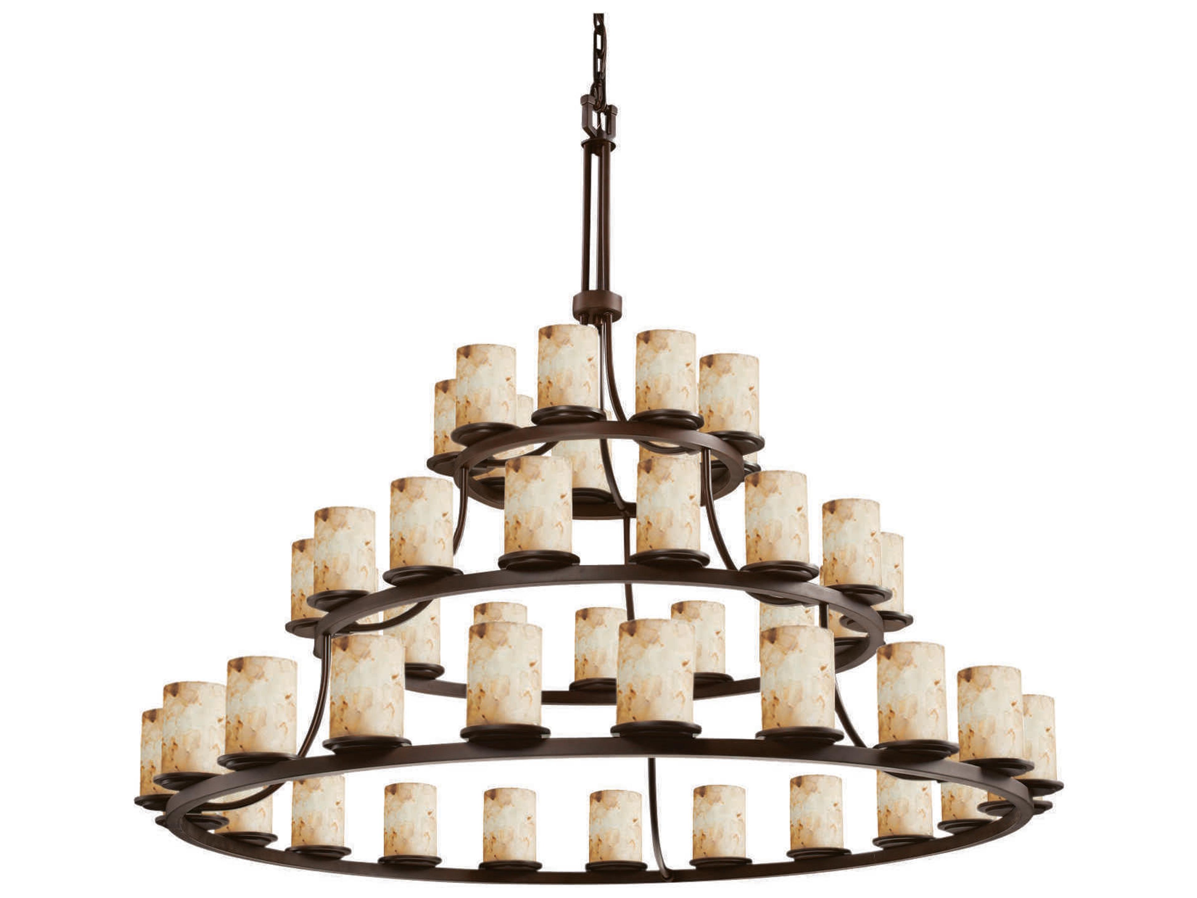 Justice Design Group Alabaster Rocks 45-Light Bronze Cylinder Tiered Chandelier