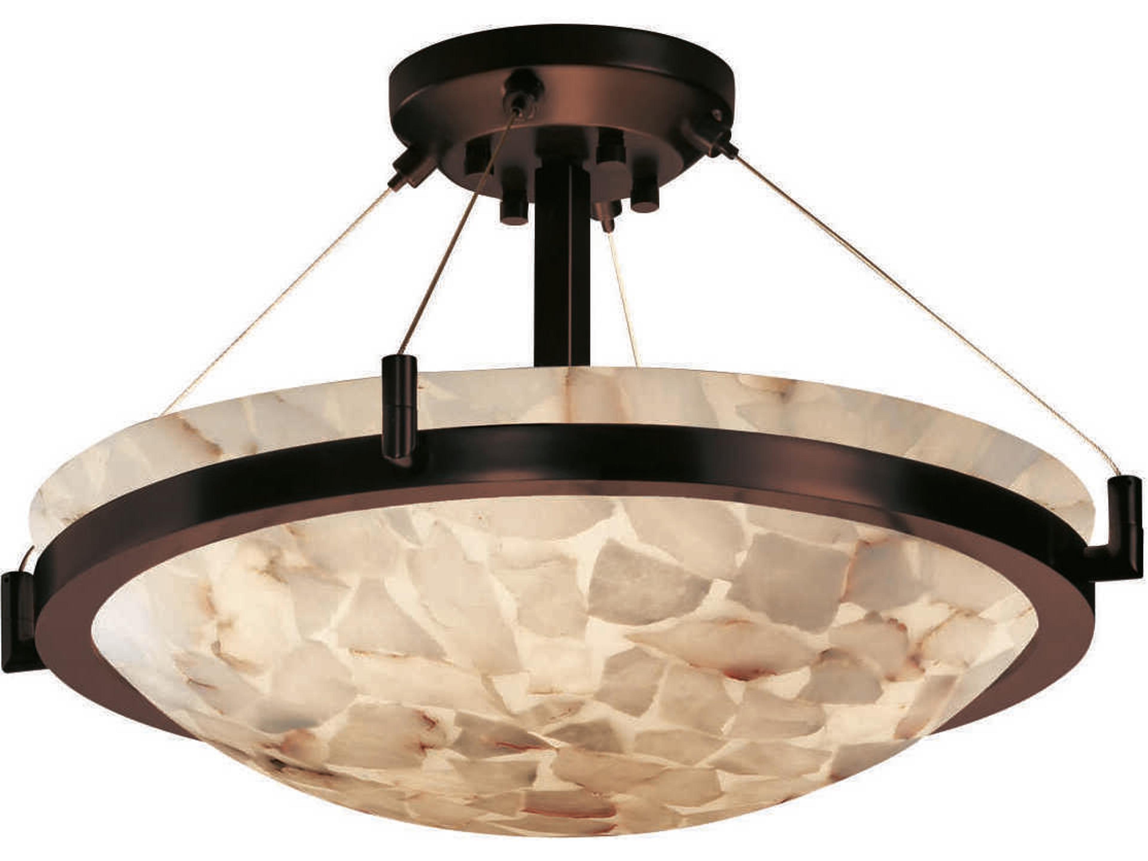 Alabaster Rocks 3-Light Bronze Bowl Semi Flush Mount